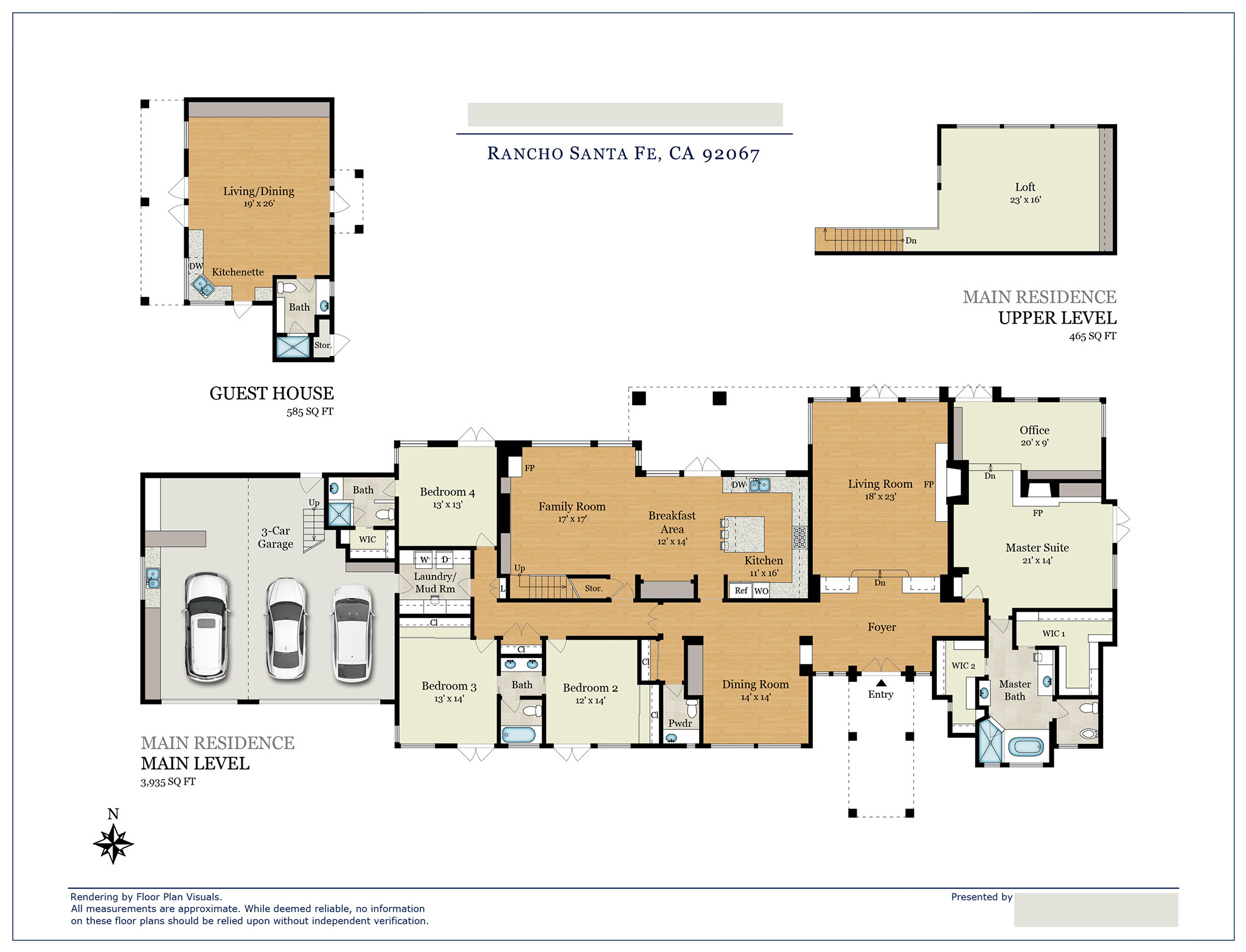 • Location: Rancho Santa Fe, CA • Property Type: Single Family Home • Size: 4,985 sq ft • Order: Color floor plan