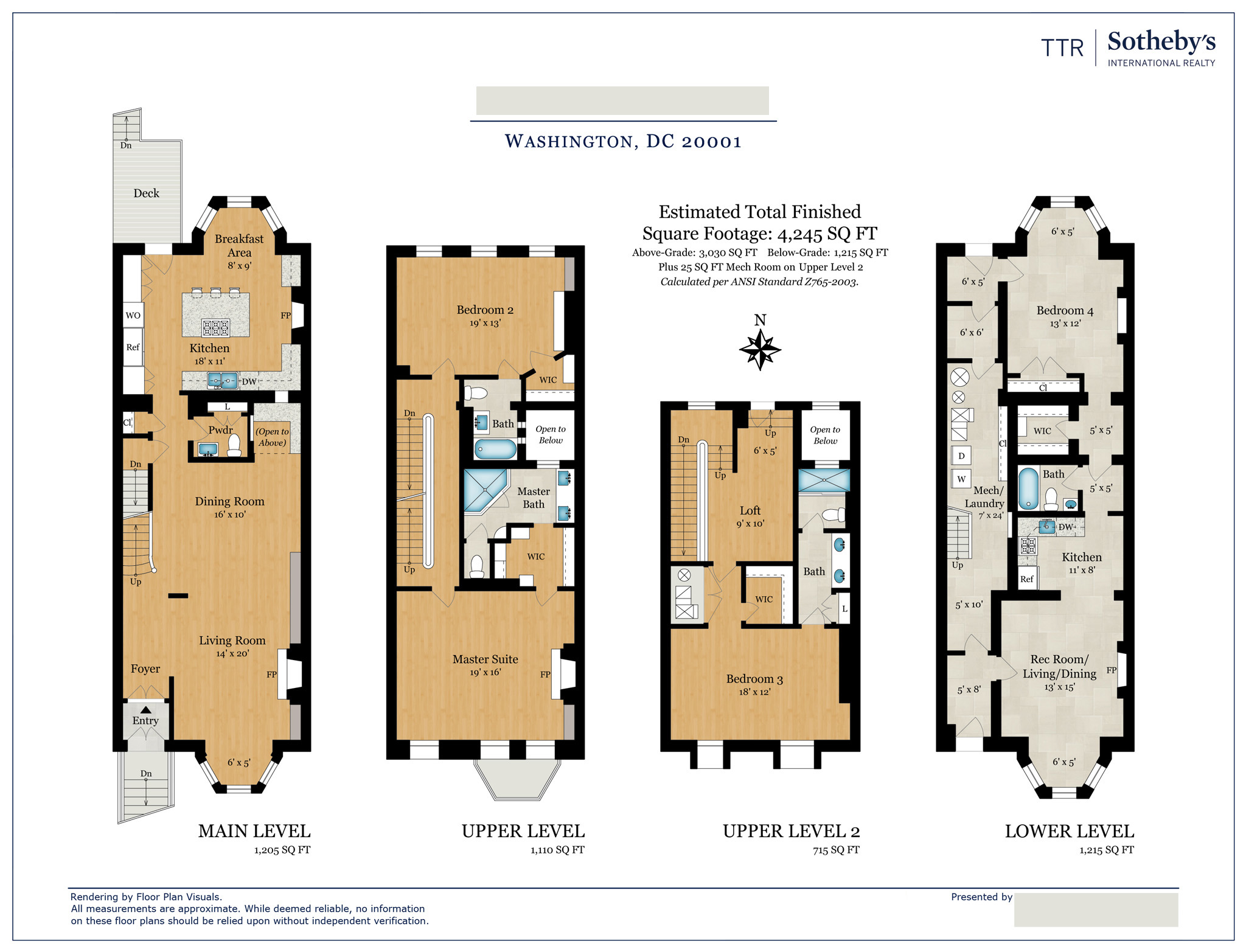 • Location: Washington, DC • Property Type: Townhouse • Size: 4,245 sq ft • Order: Color floor plan