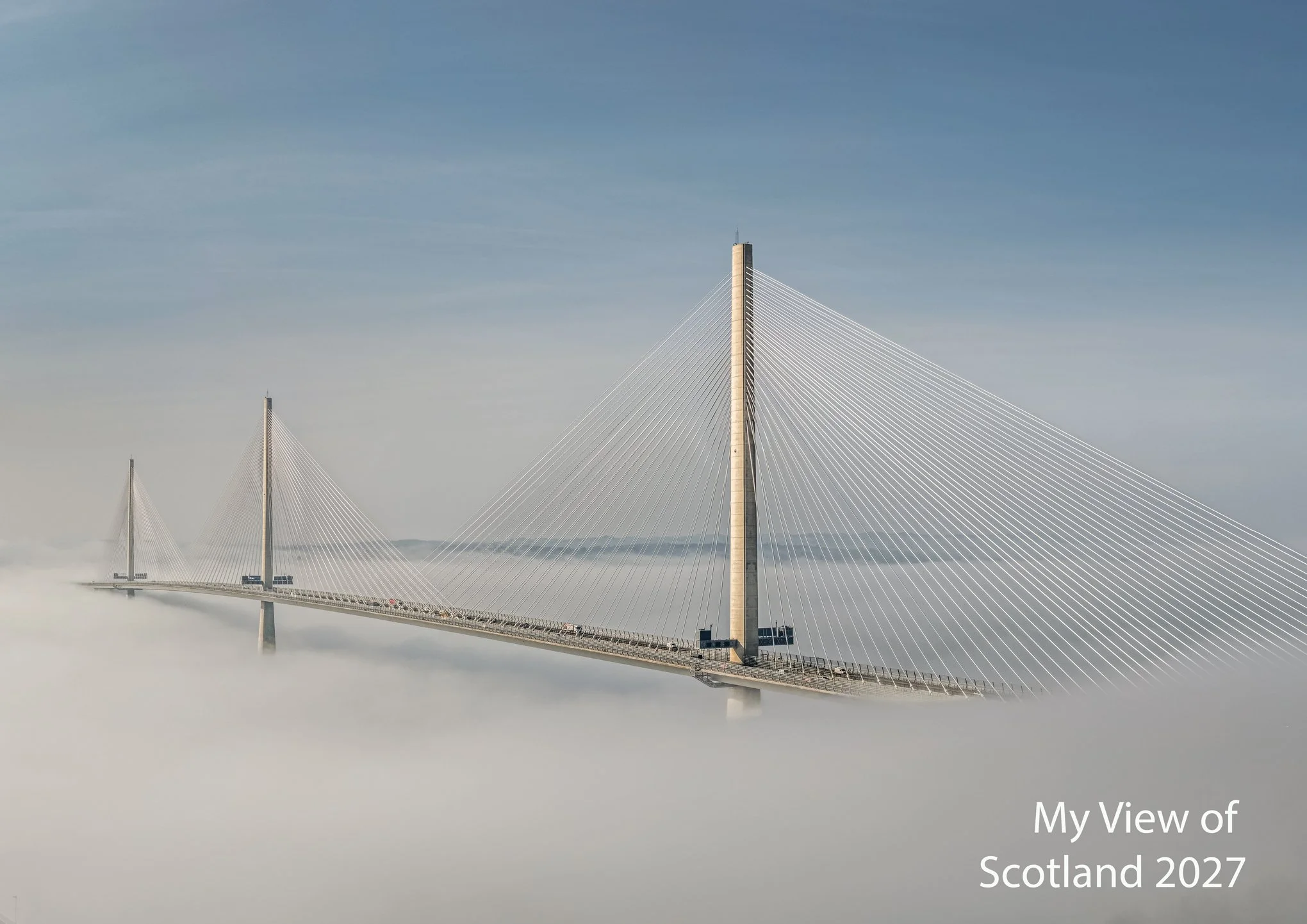 My View of Scotland 2027 Calendar featuring the Queensferry Crossing above low cloud at sunrise.