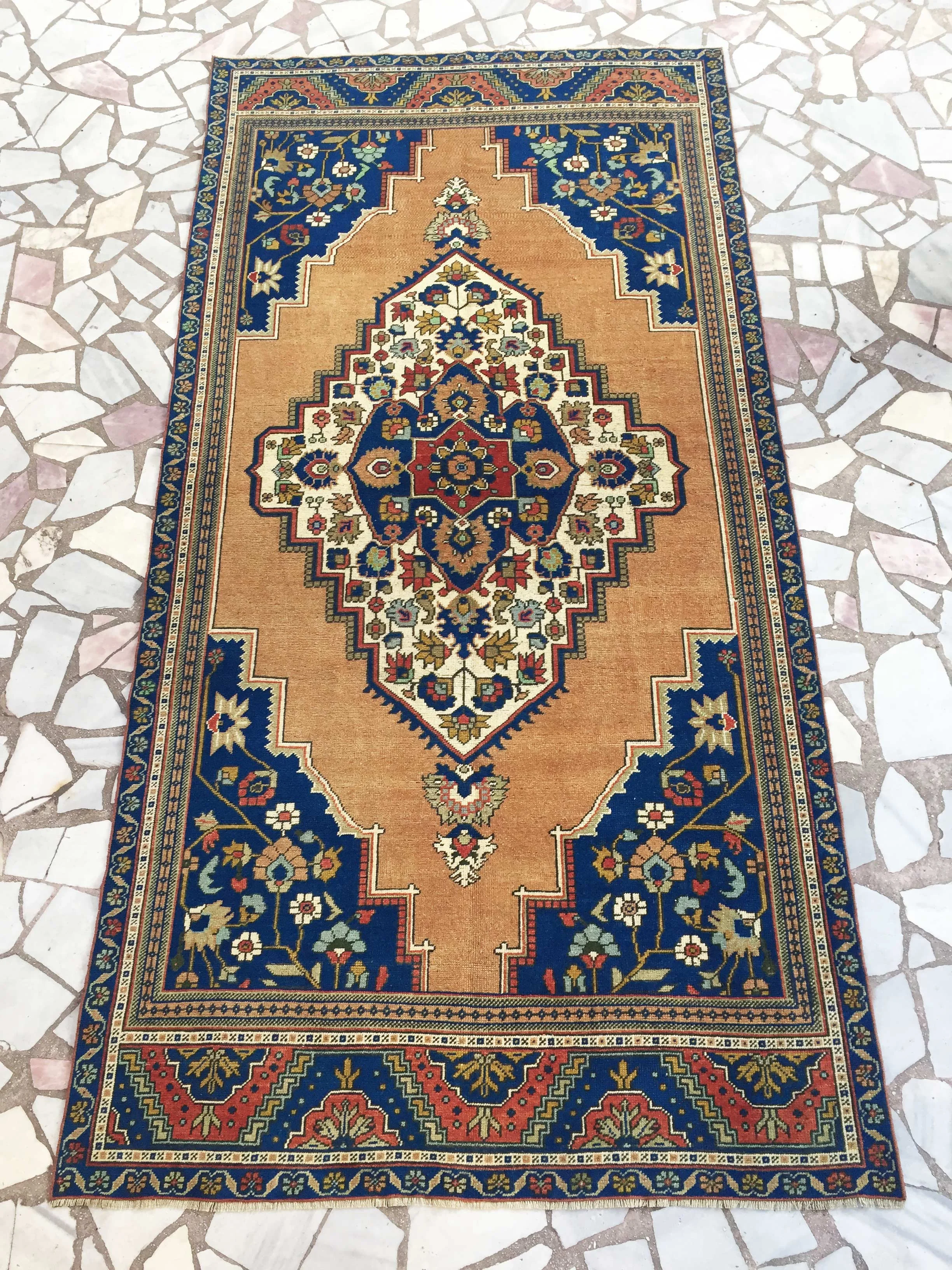 Vintage Turkish Oushak Handmade Wool Rug