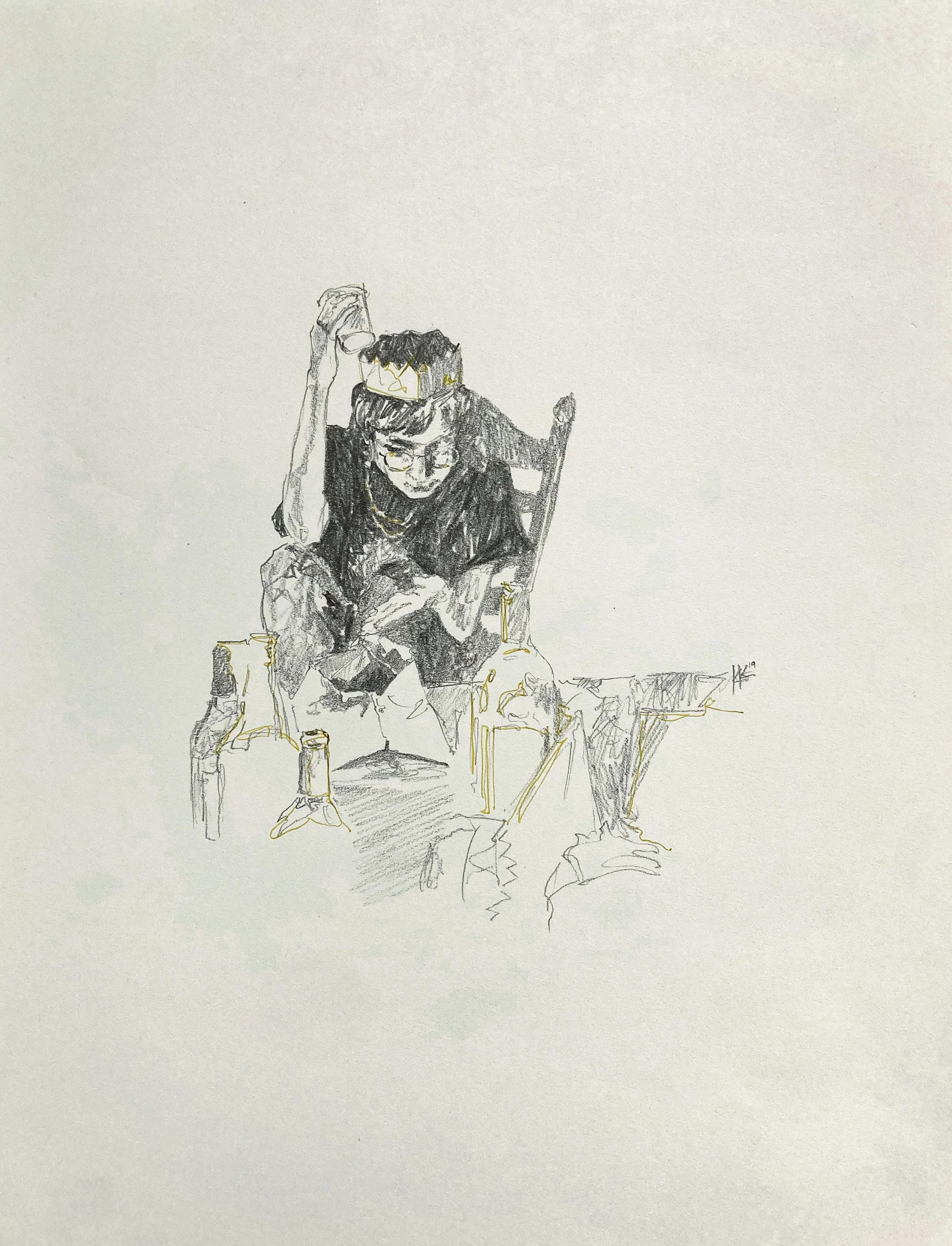SophieAtMattheAndJeremysBirthdayParty_GraphiteAndPenOnPaper_2019.jpg