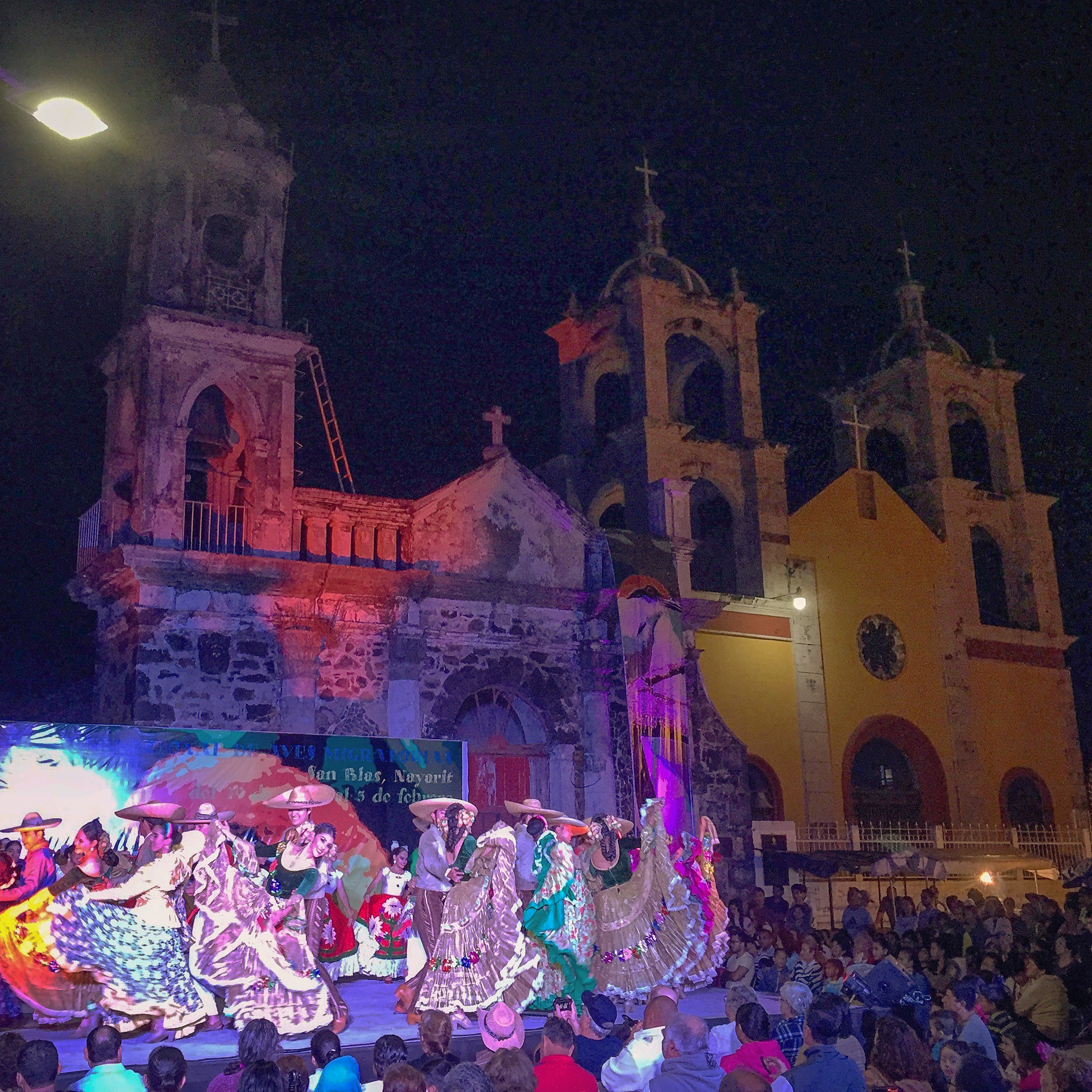 Festival in the town square celebrating the annual bird migration.