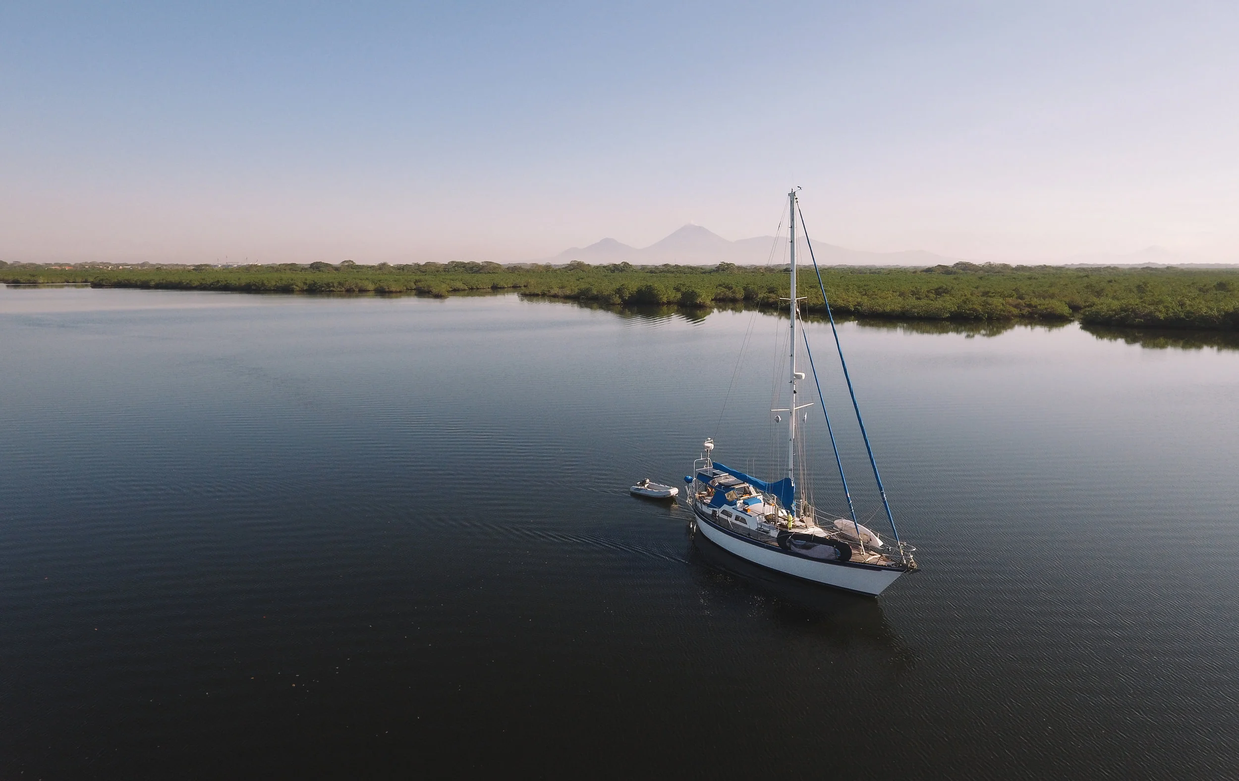Agape making her way up the river.
