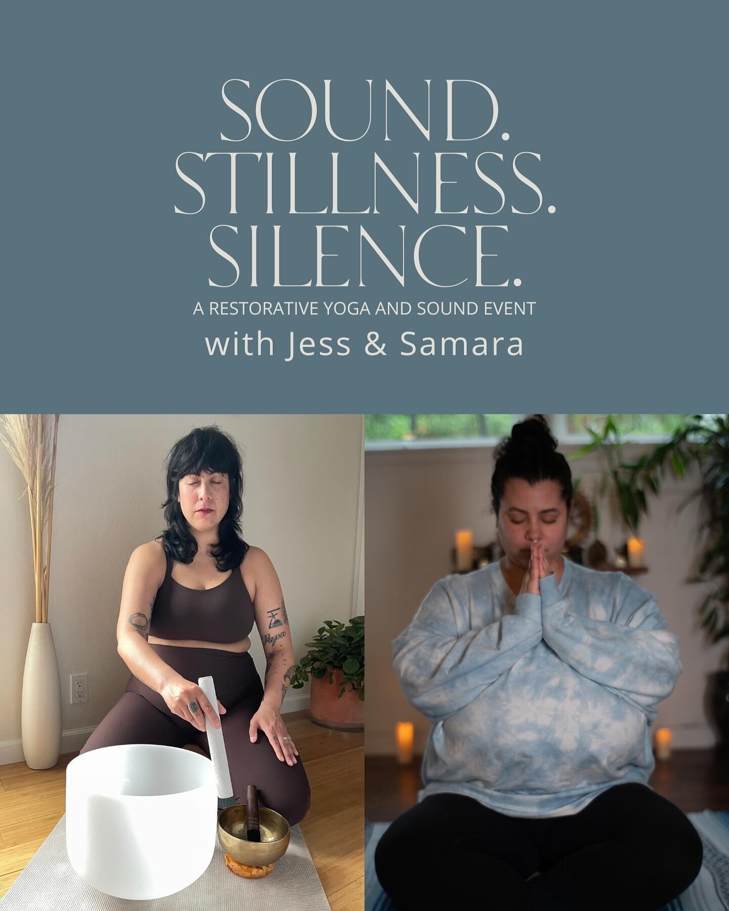 Join @jessica_wybenga &amp; @samaraisresting this Sunday, January 21st at 5:00pm in the studio for Sound. Stillness. Silence.

That&rsquo;s right this popular duo is back! Join Jess and Samara on a journey through blissful sound supported by a delici