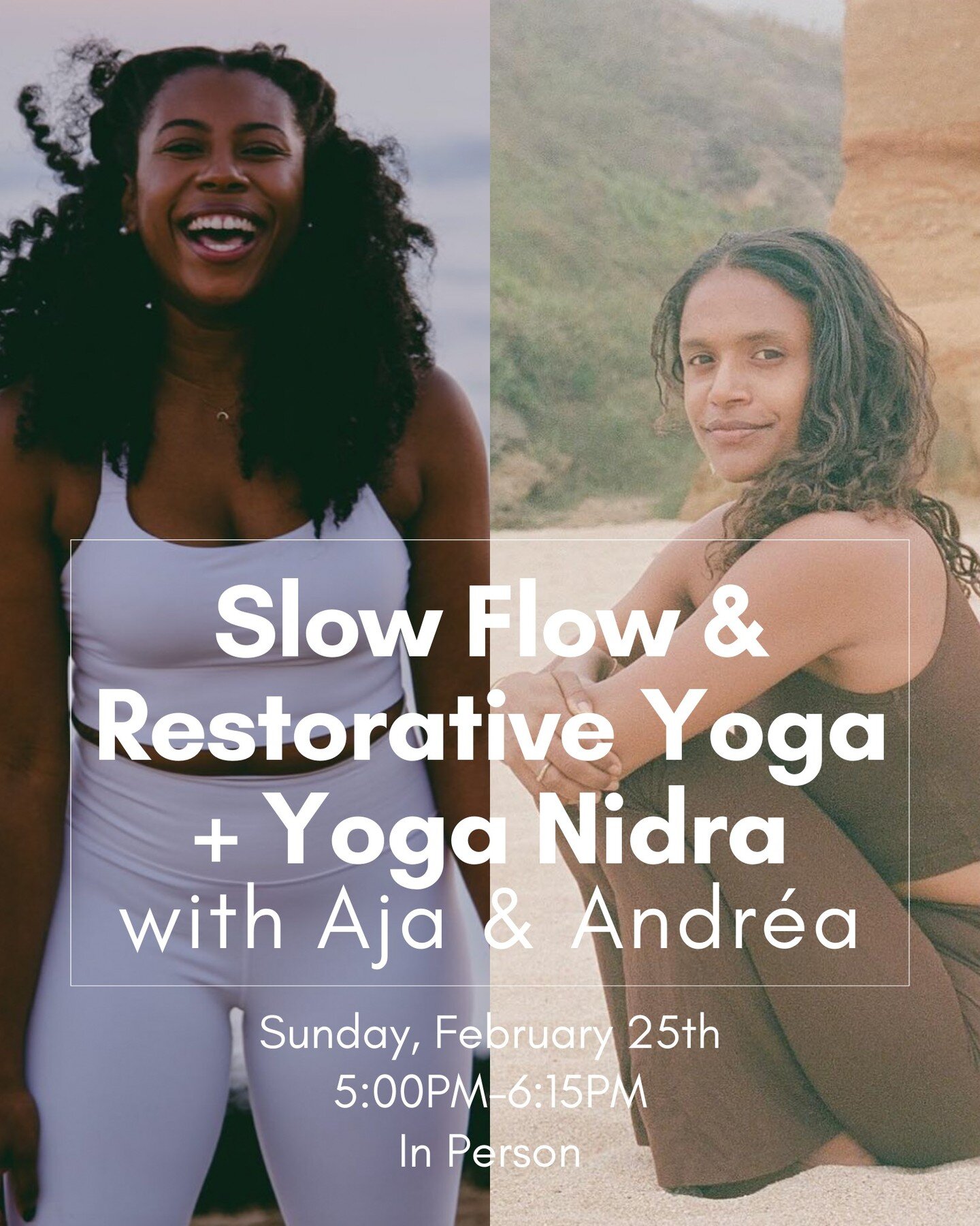 Honoring Black History Month, join @andrea.m.yoga and @aja_lauren for this deeply soothing Sunday class combining a soothing slow flow, restorative postures and the deeply restful practice of Yoga Nidra. Yoga Nidra is a form of guided meditation also