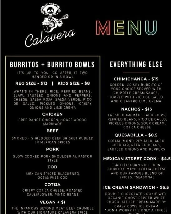 The Menu!
@calaverafoodtruckyvr

Thank you to our very first customer @costanzodione for the launch photos!

Can't wait to get in your hands 👐 🌯 🌽 🇲🇽 💀🇨🇦🌽 🌯 👐
.
.
.
.
.
@sheilascatering @softballcity2019 @canadacupsoftball #cityofwhiterock