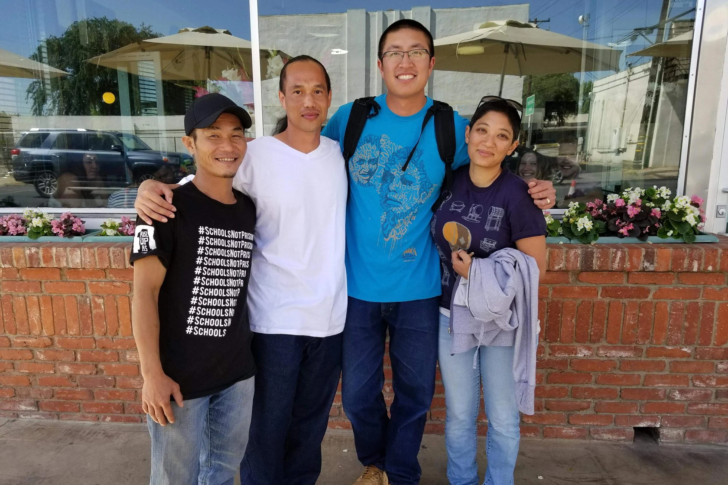 Hours after Peejay's release from ICE custody. Left to right: Tung Nguyen, Borey "Peejay" Ai, Ben Wang, Kasi Chakravartula.