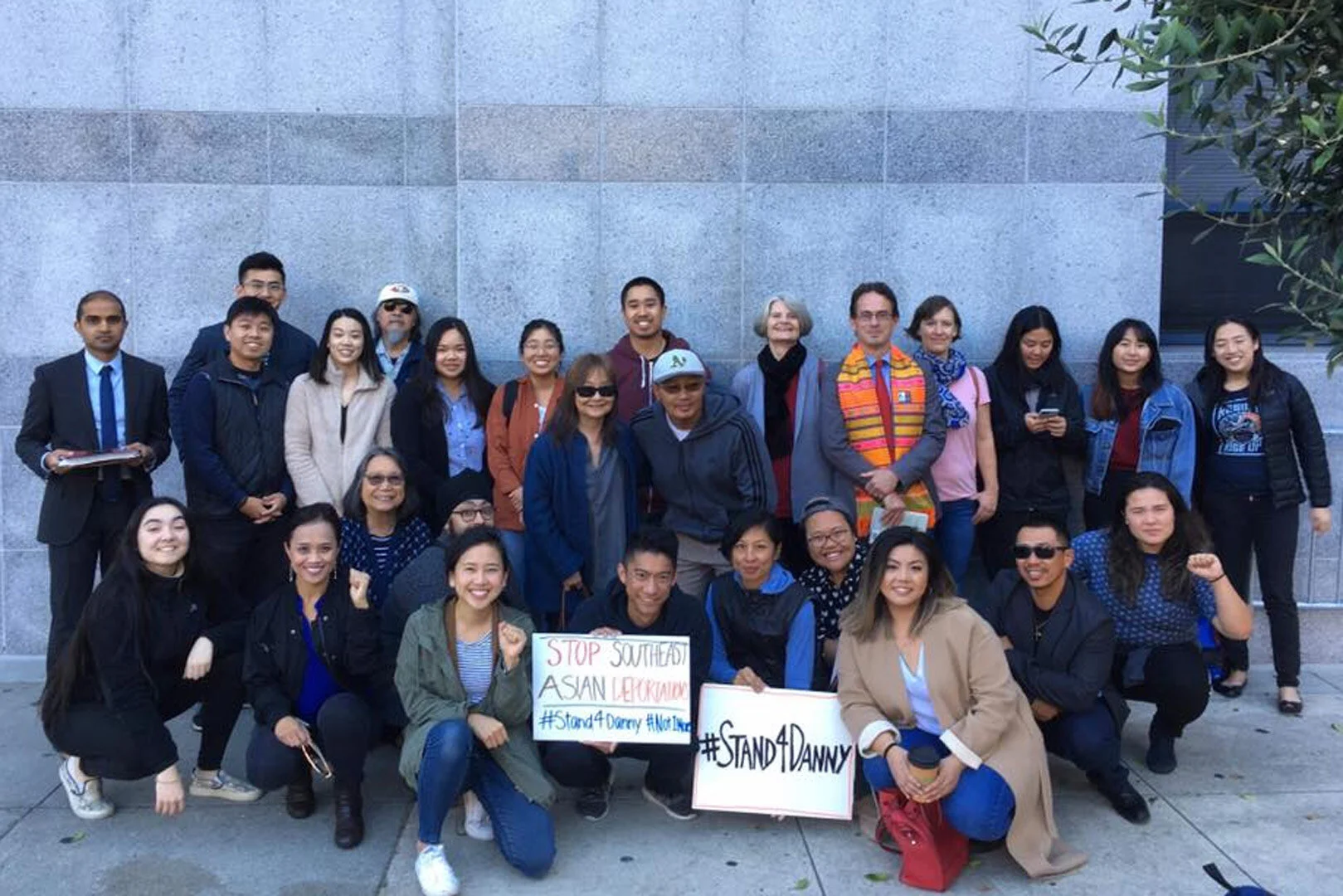 Bay Area community members supporting Somdeng Danny Thongsy #Stand4Danny at his ICE check-in in San Francisco.