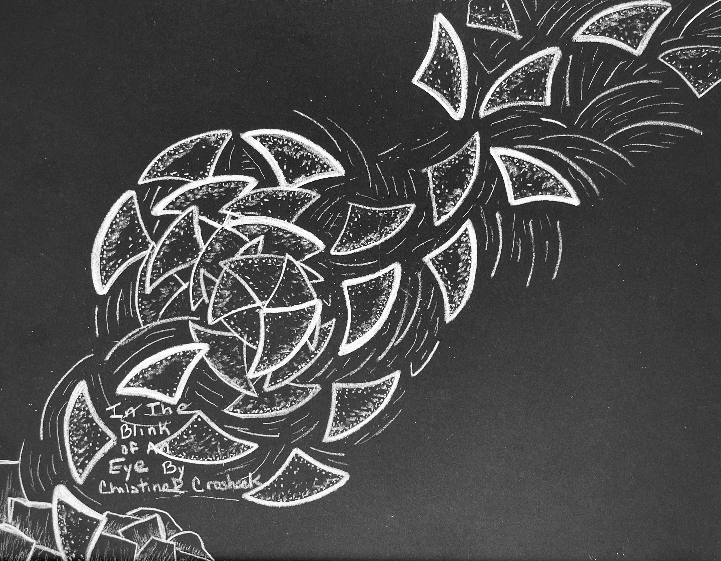 Abstract Black And White Drawing, Original, Title: “In the Blink of An Eye”, 12” by 9”, $420 (Unframed)