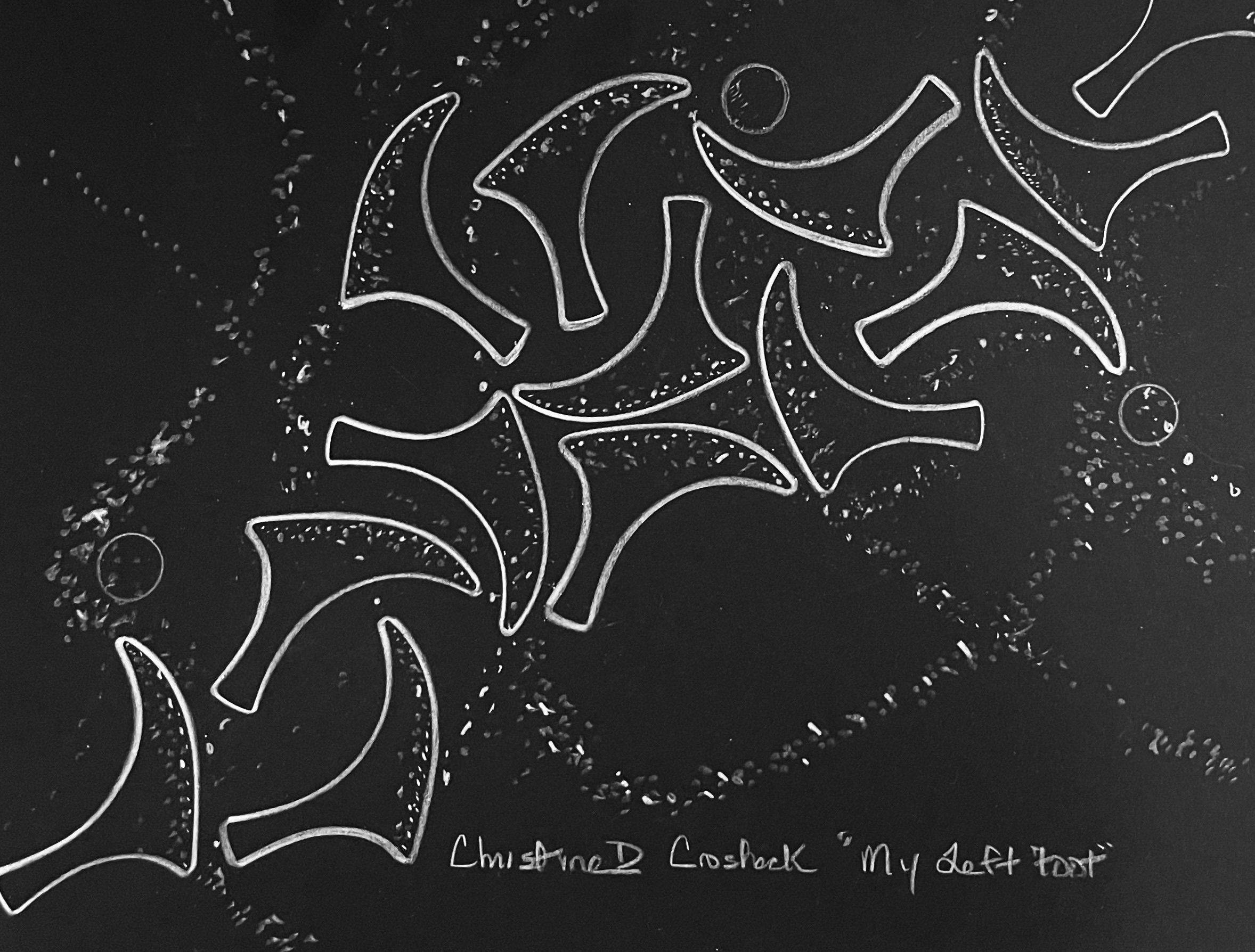 Black and White Geometric Drawing, Original, Title: “My Left Foot”, 12” by 9”, $420 (Unframed)