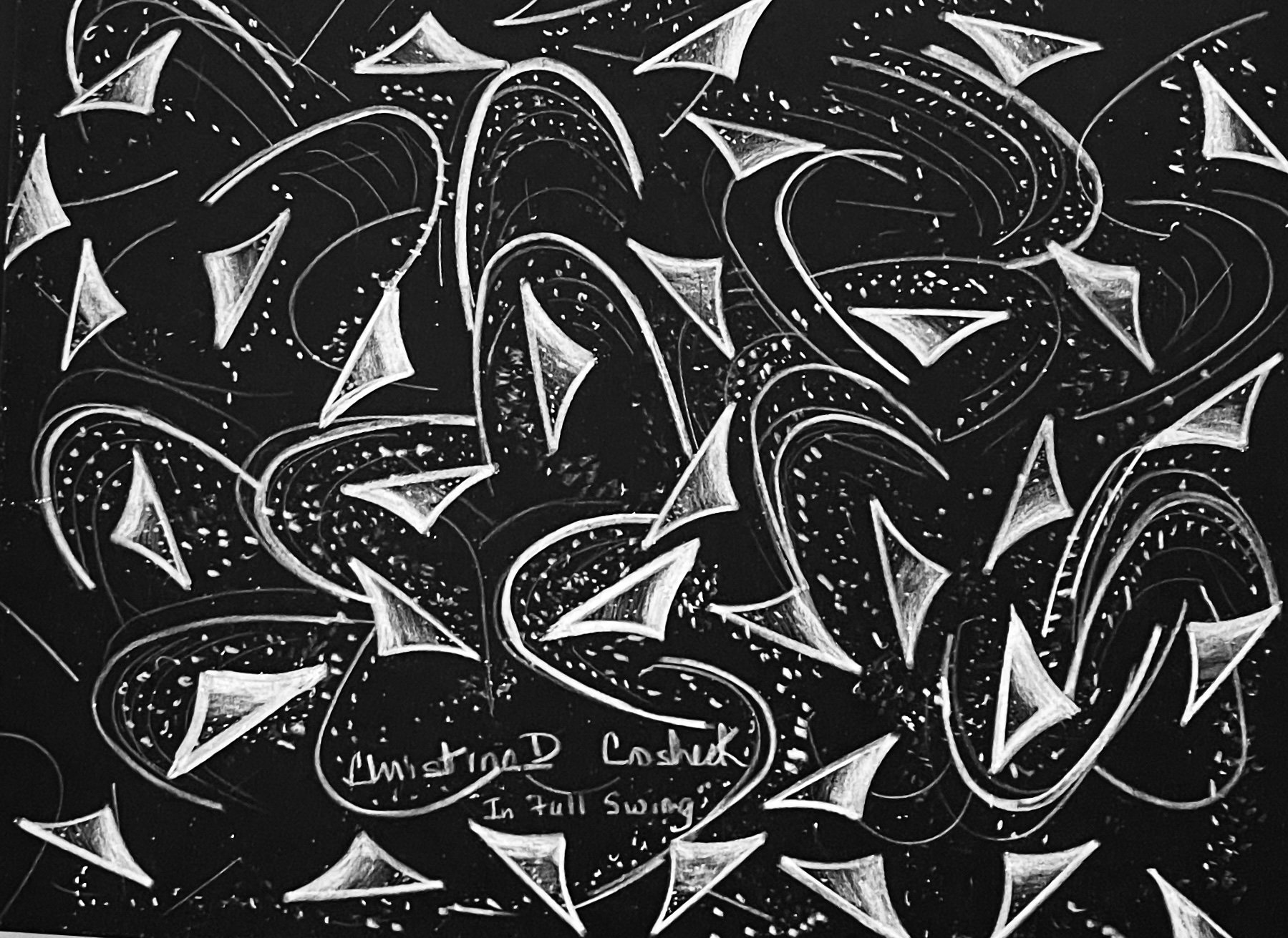 Black and White Line Drawing, Original, Title: “In Full Swing”, 12” by 9”, $420 (Unframed)