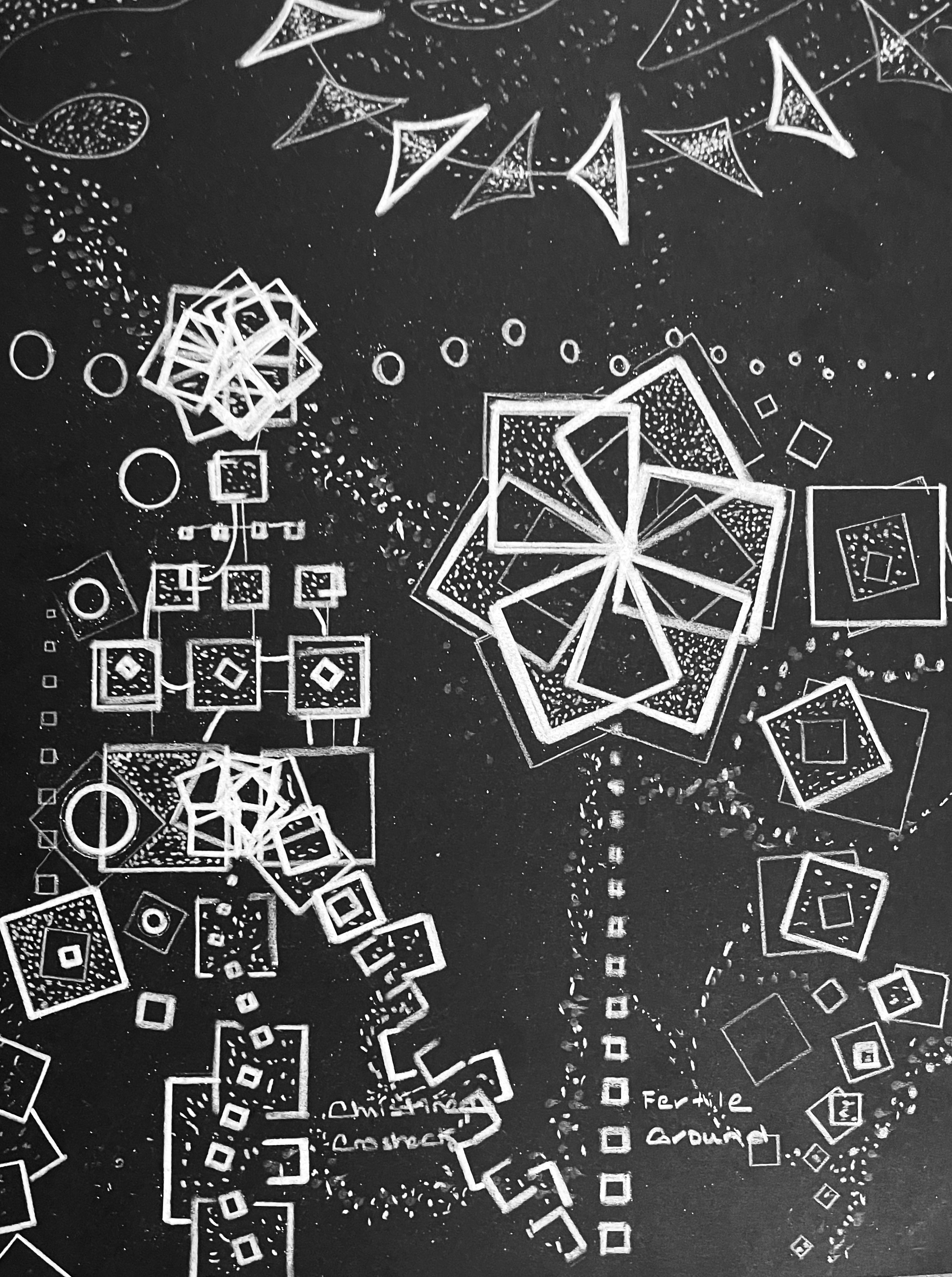 Black and White Geometric Line Drawing, Original, Title: “Fertile Ground”, 9” by 12”, $420 (Unframed)