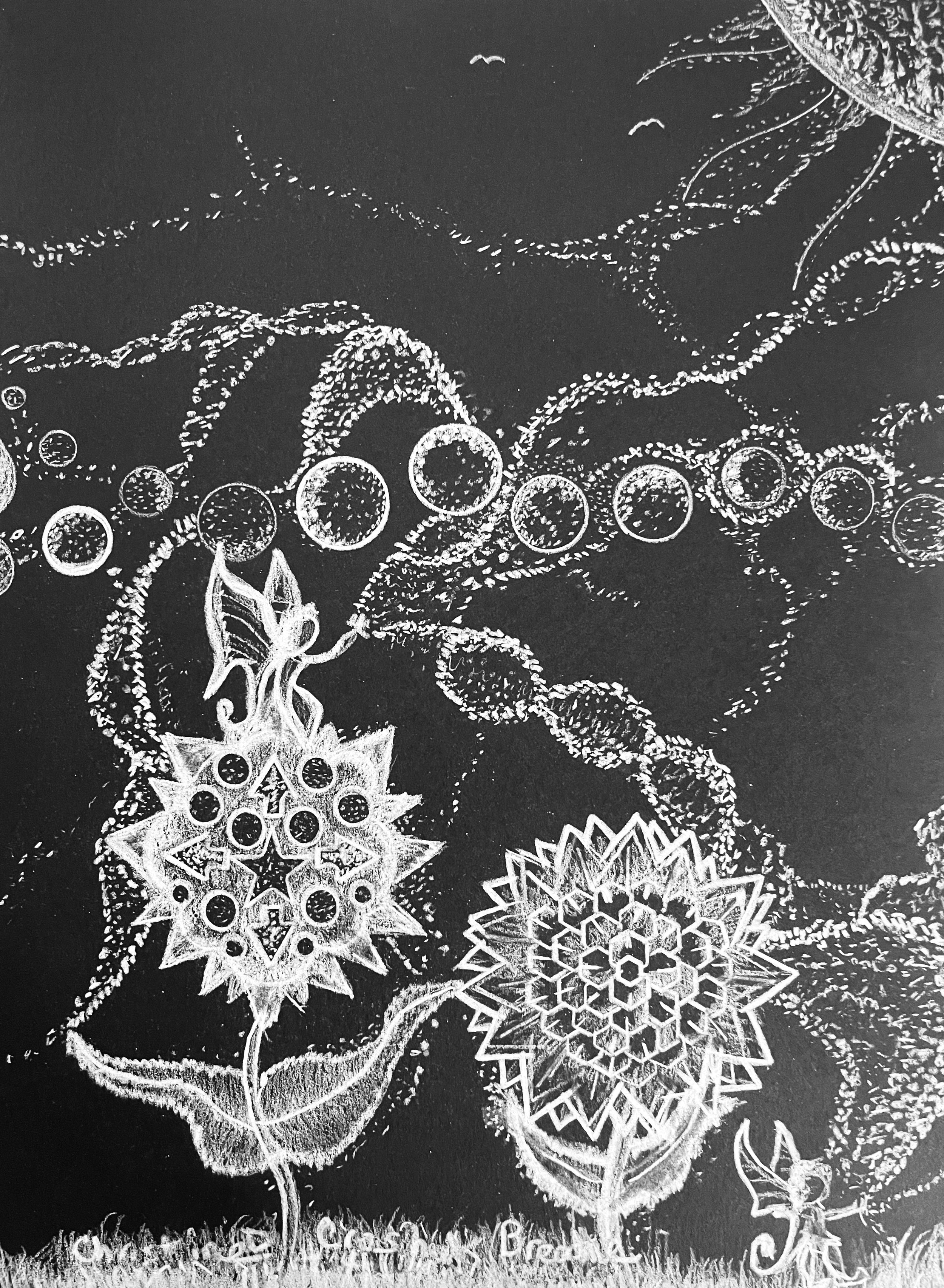 Fantasy Art, Original Drawing, Title: Breathe, Colored Pencil on Black Paper, 9” by 12”
