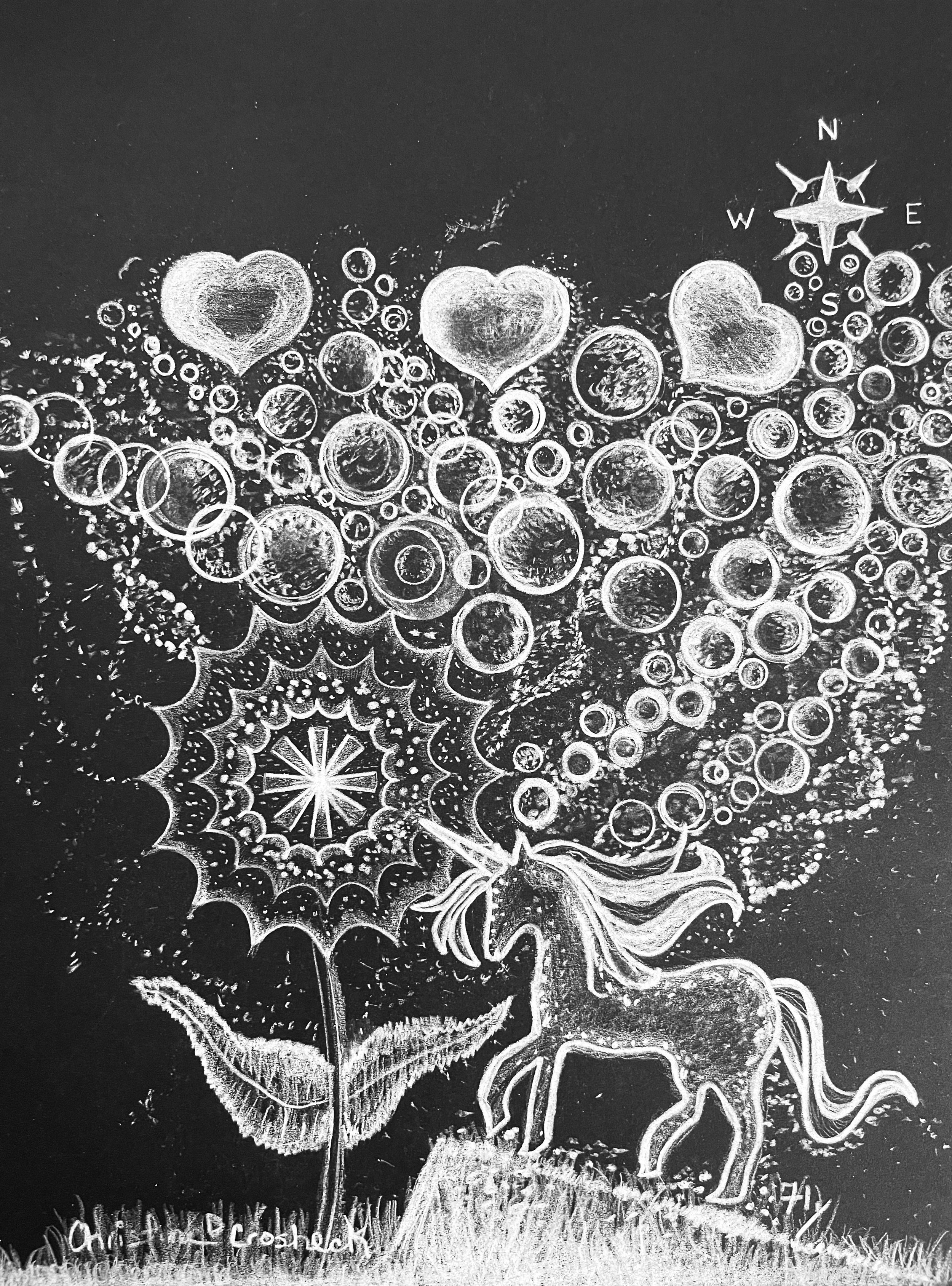 Fantasy Art, Original Drawing, Title: Fly, Colored Pencil on Black Paper, 9” by 12”