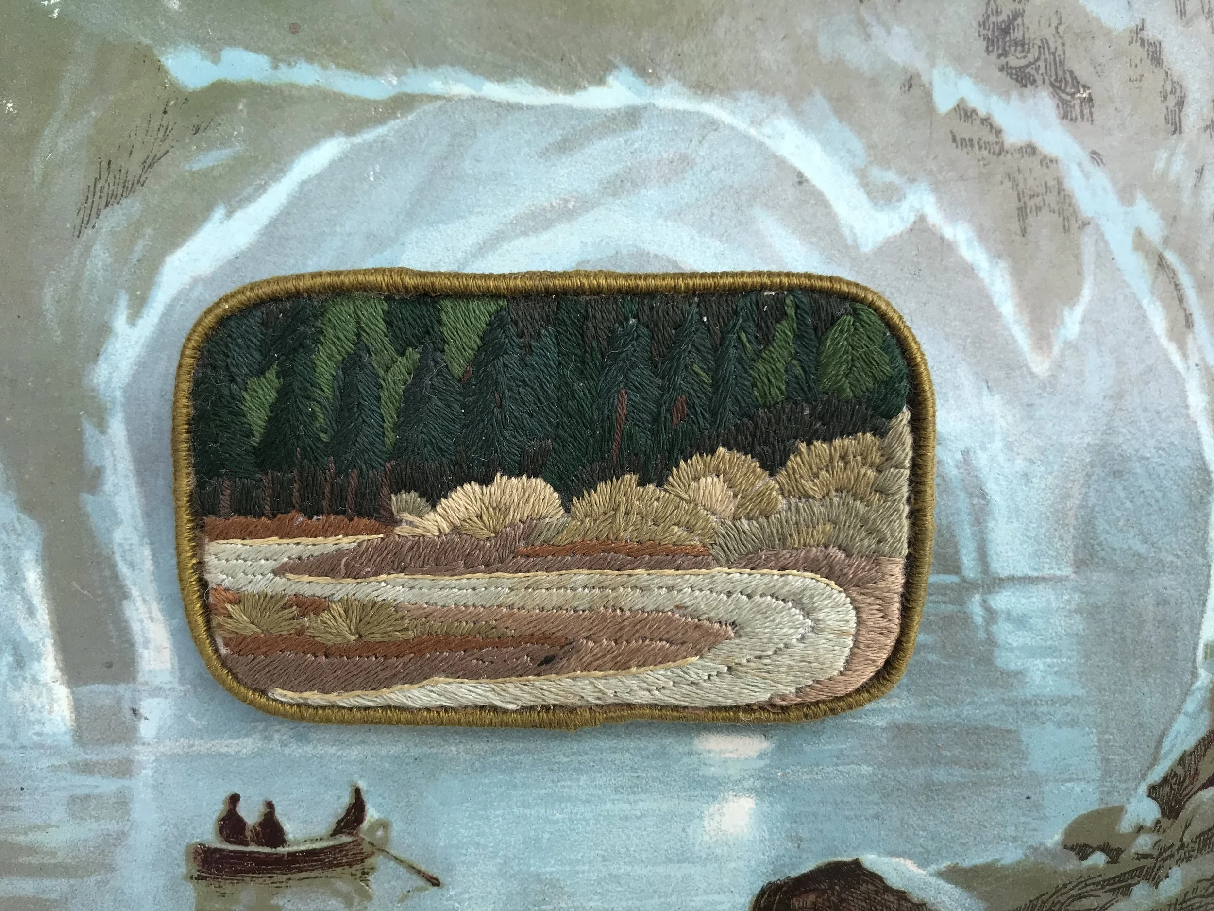 Embroidered Pin on Wood  