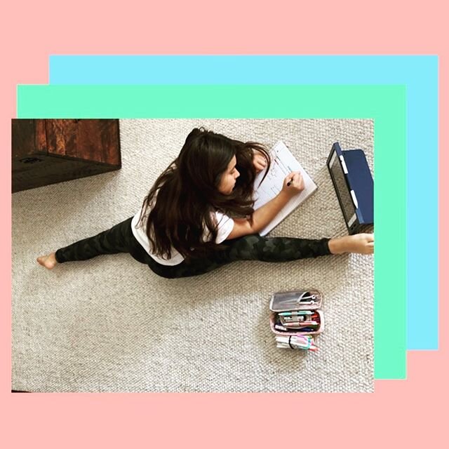 When you can&rsquo;t get to dance class or school&hellip; You improvise! How do you multitask? #multitasking #homeschool #zoom #stretching #splits #homework #shelterinplace #tandcompany_dance