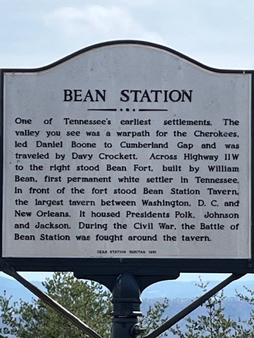 Close up of the Bean Station marker at the overlook