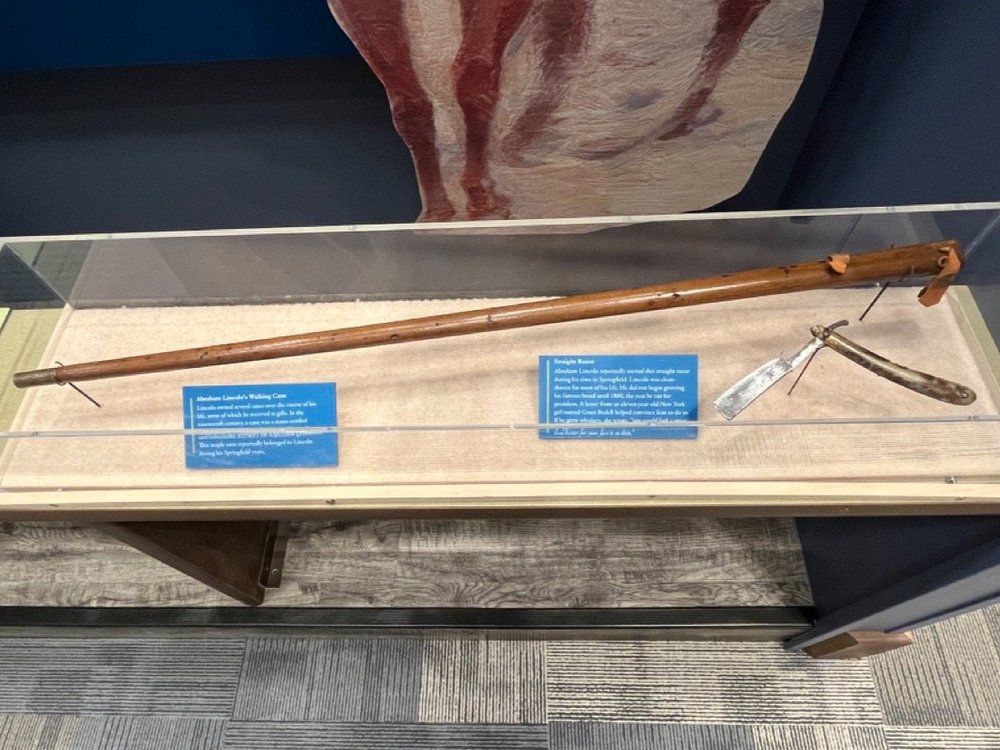 A walking stick and razor belonging to Lincoln.