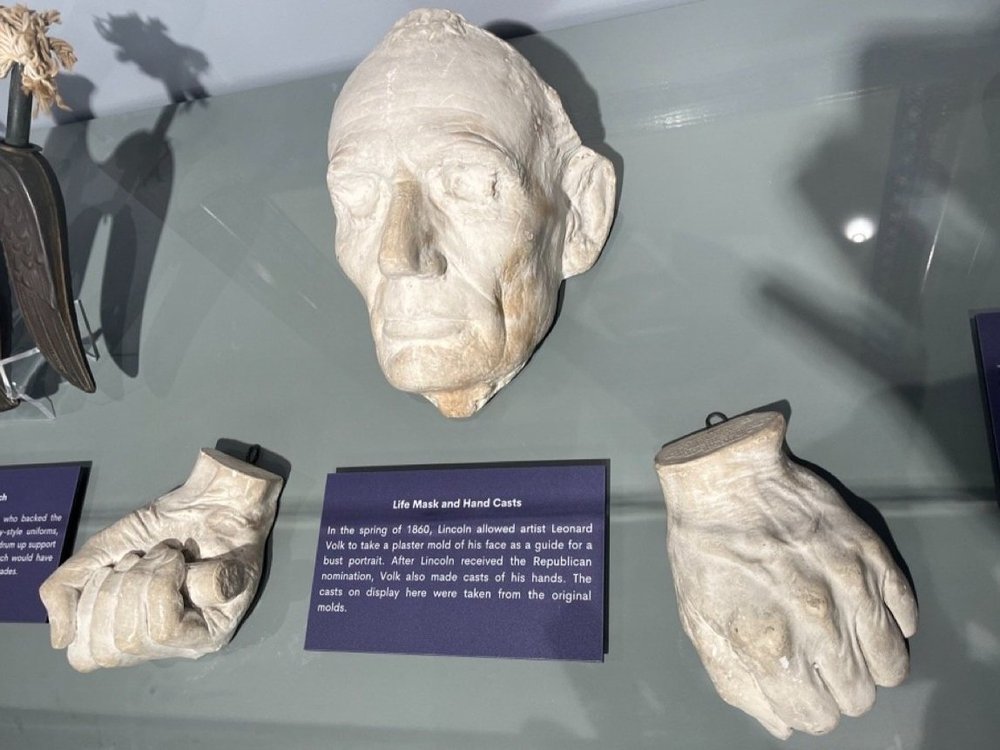 Life cast of Lincoln's face and hands made from the original molds in 1860.
