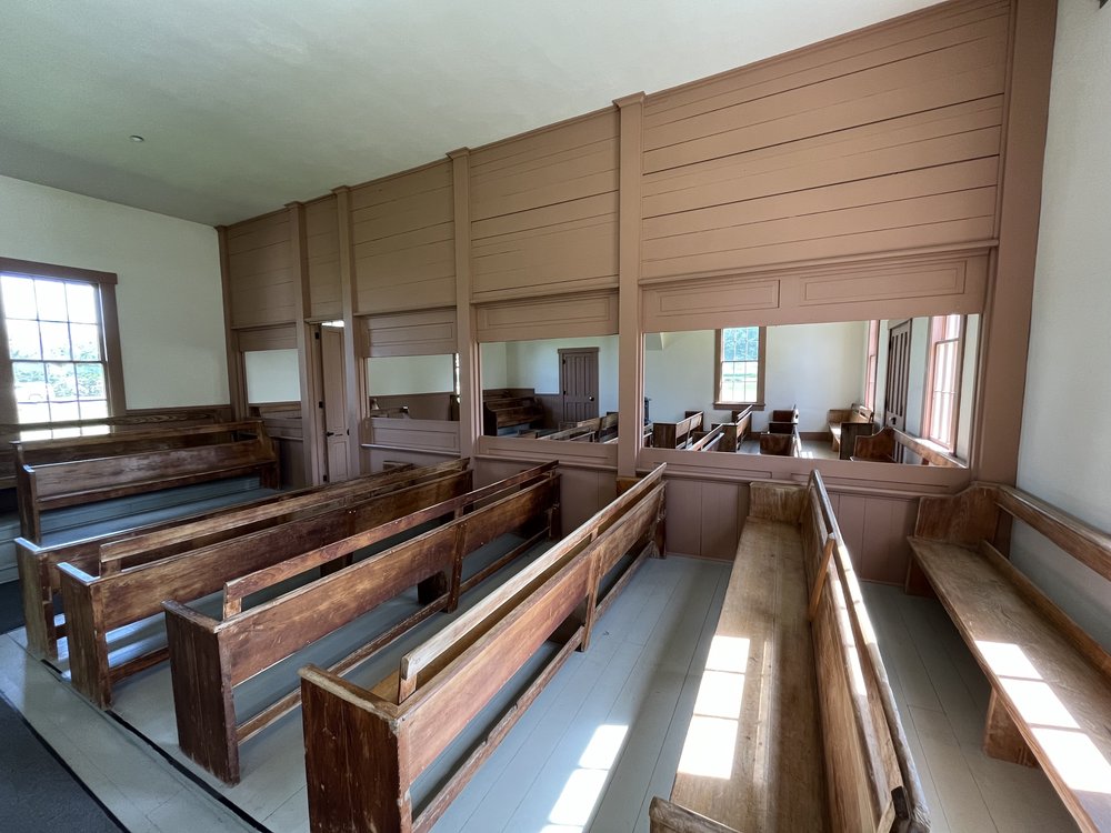 Inside the Quaker meetinghouse