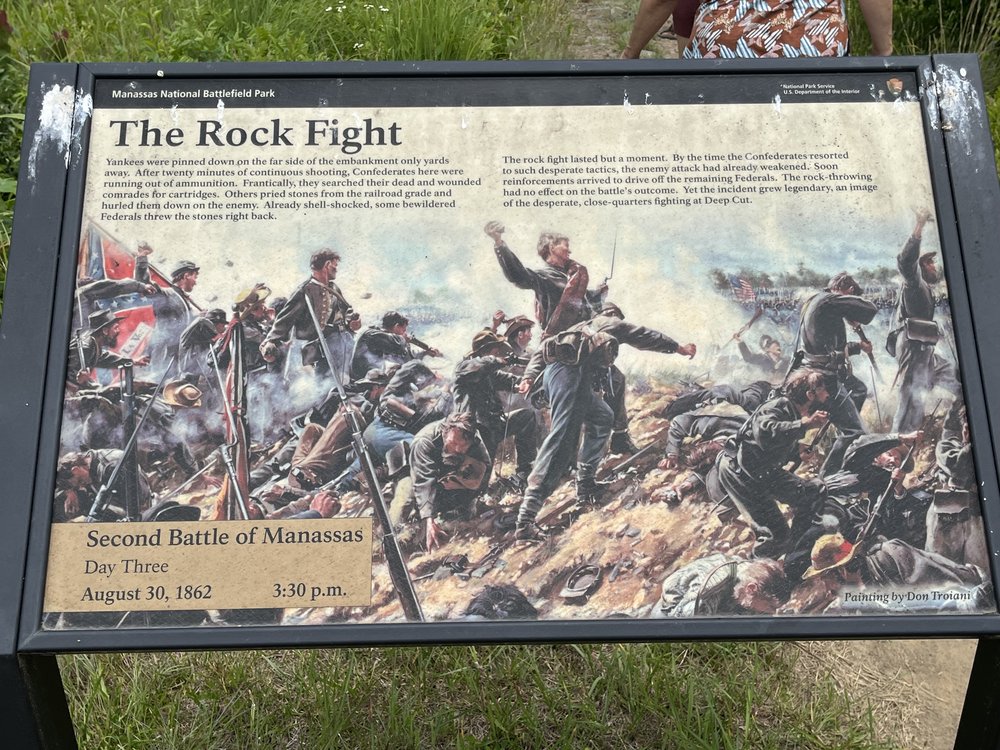 Depiction of the rock fight at the spot where it happened