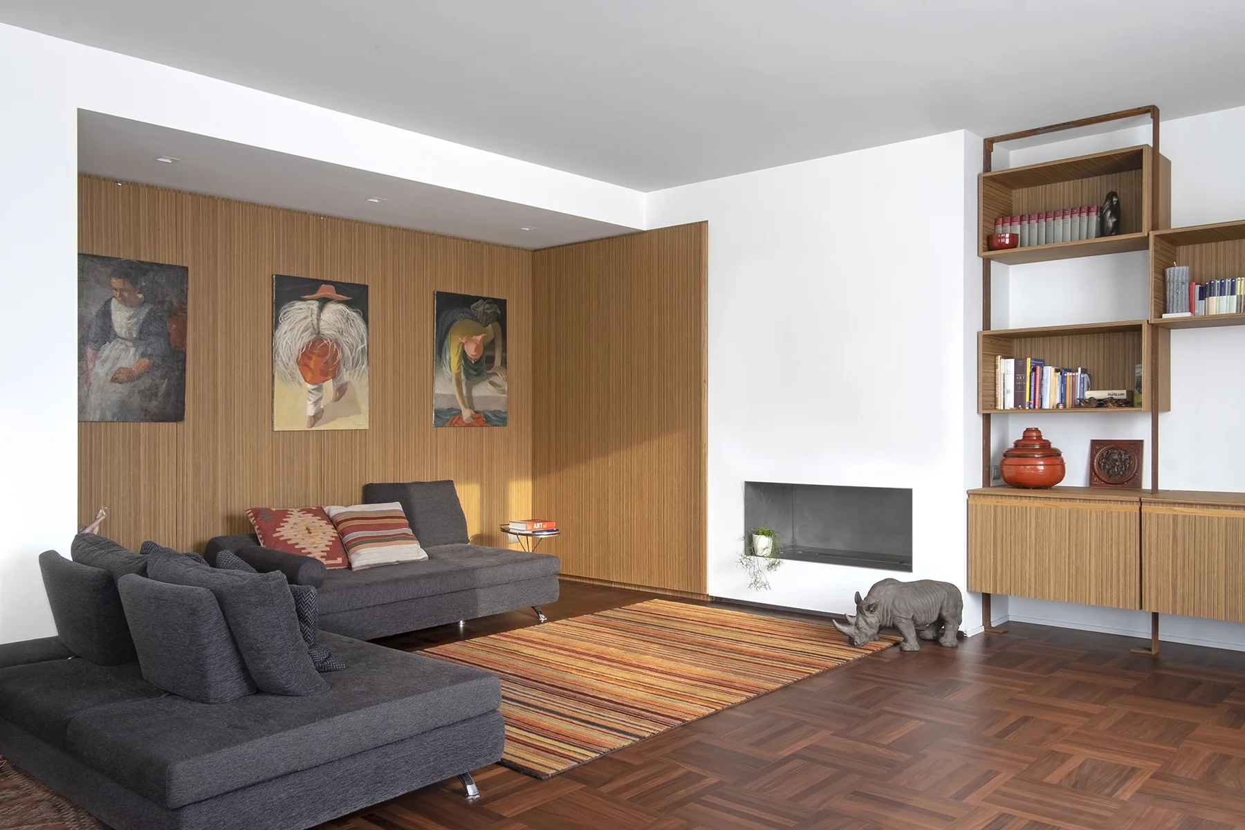 View of living room boiserie and custom millwork