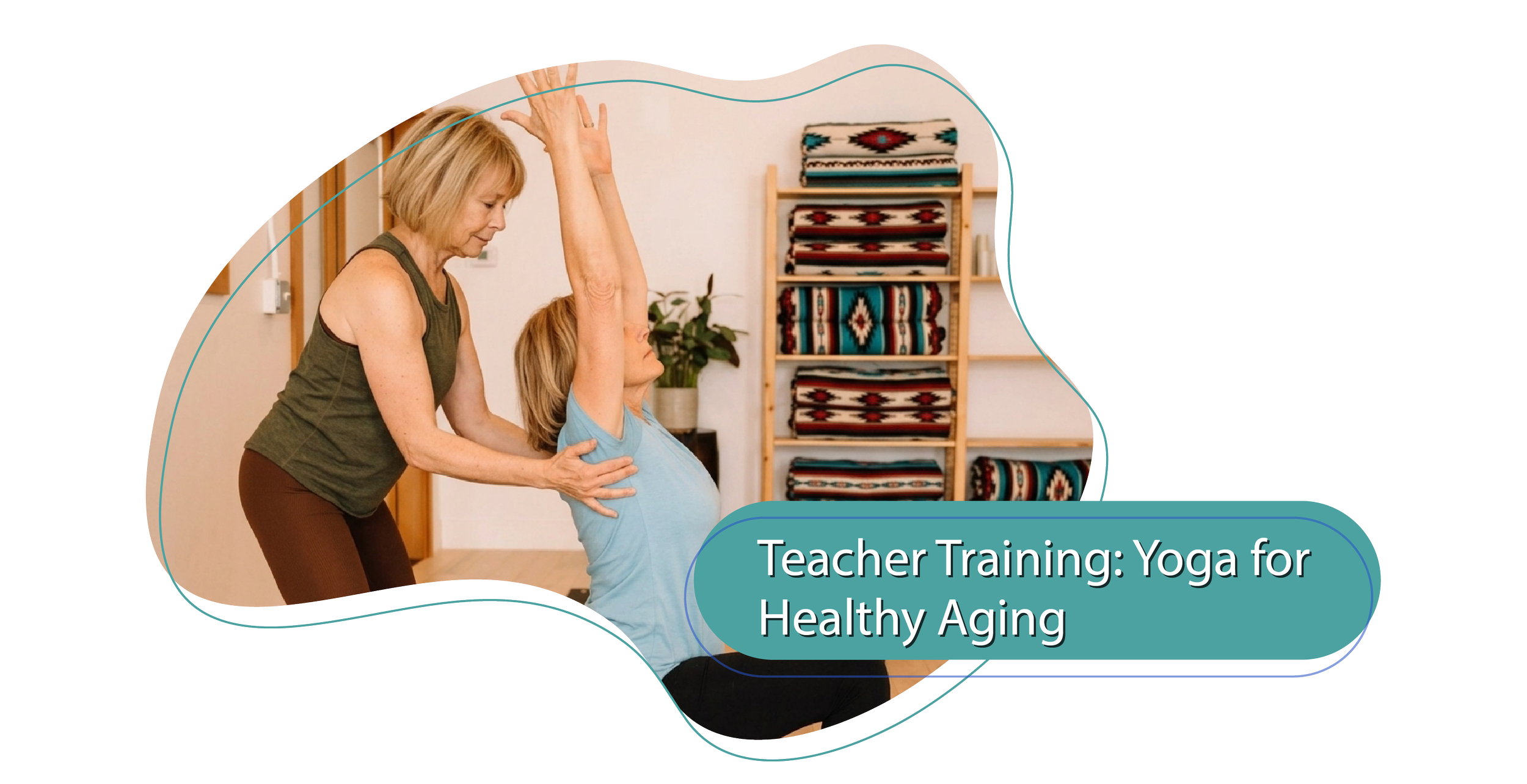 Cathy Cassetta adjusting the posture of a student in yoga teacher training class.