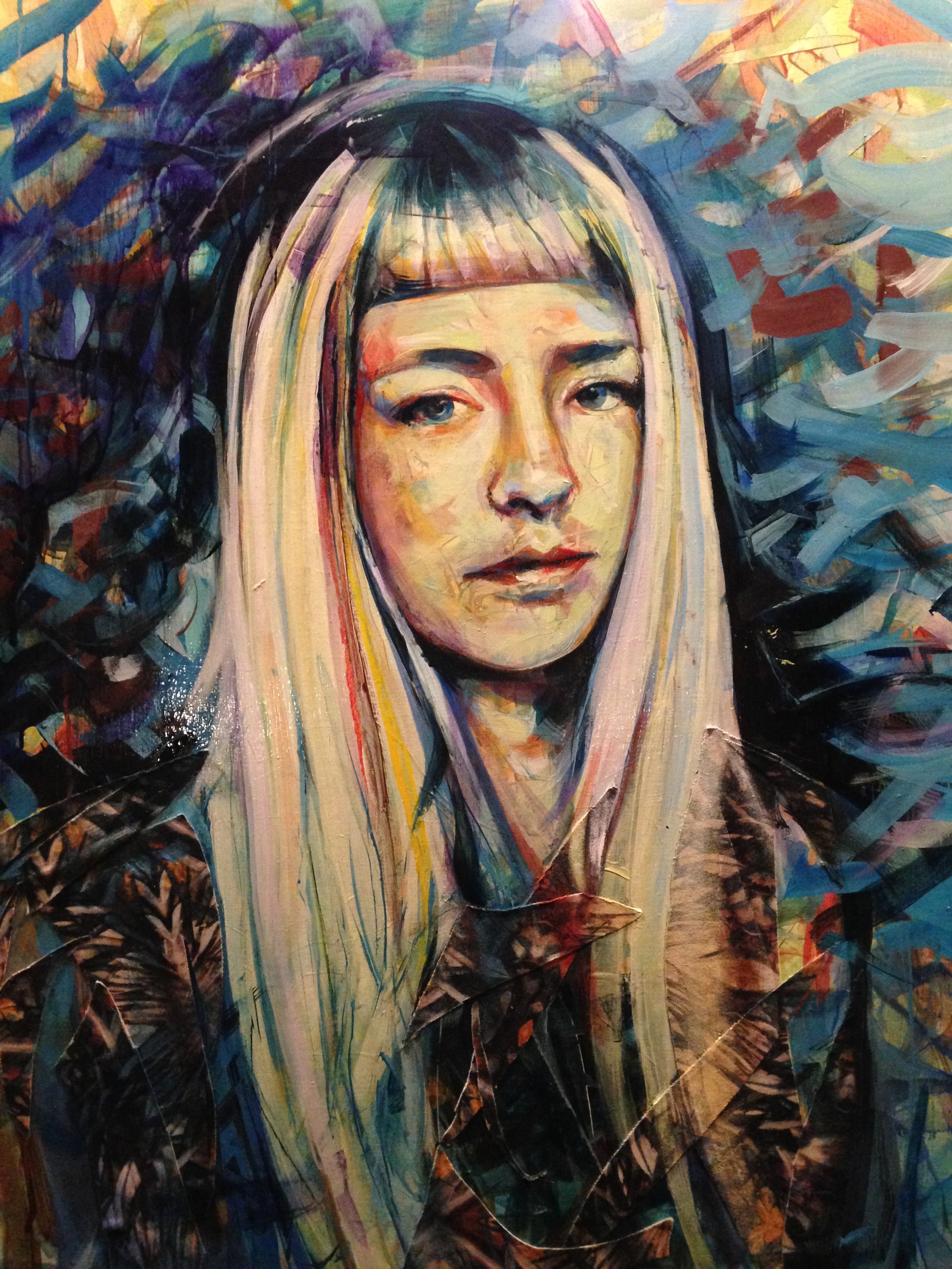 Self Oil and collage on wood panel 24x30 2018 SOLD