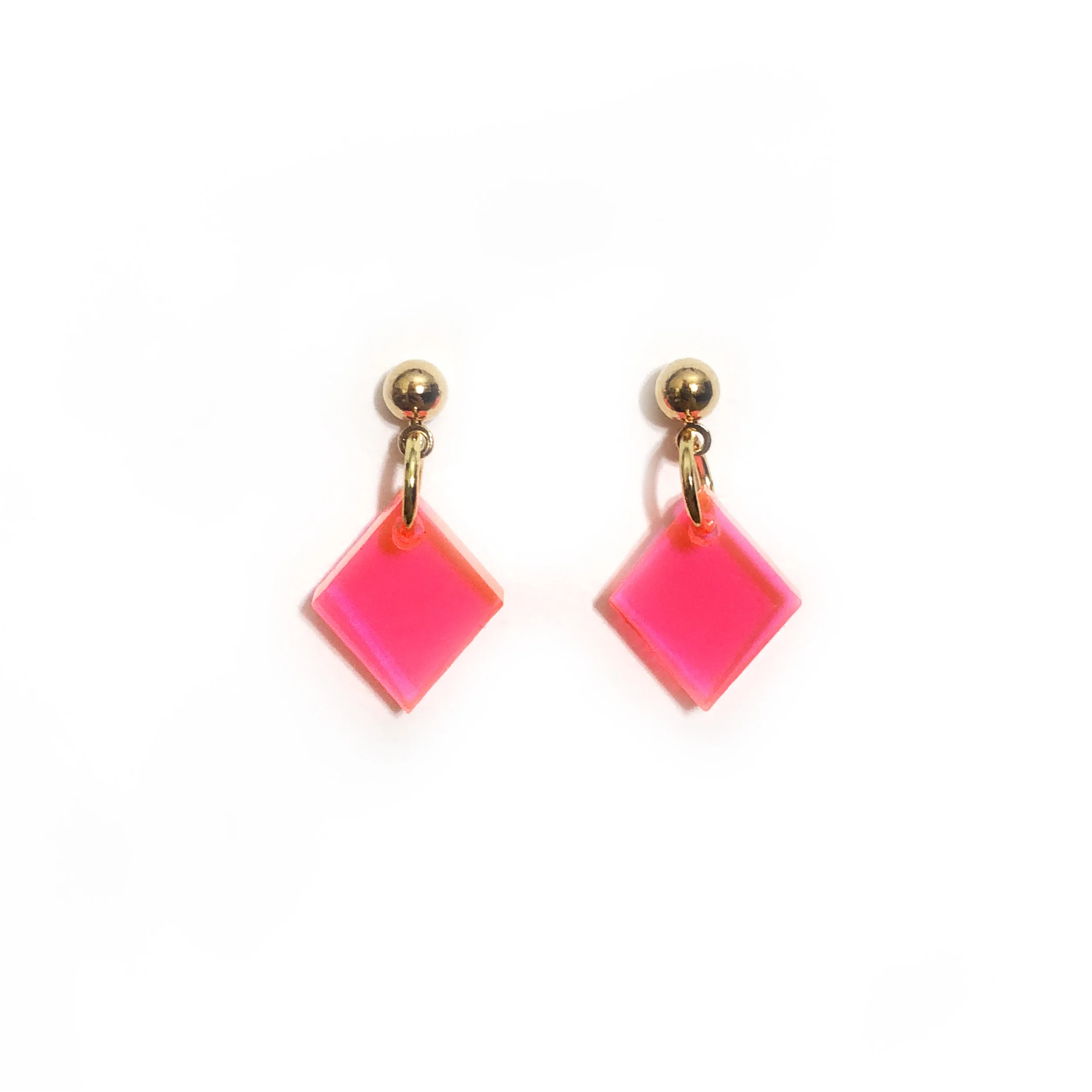 Neon Pink Rhombus Earrings
