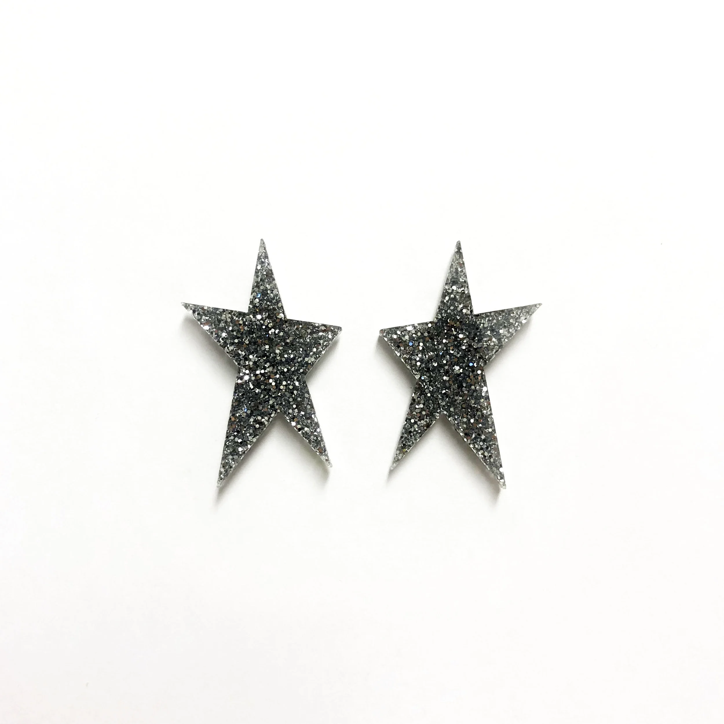 Silver Glitter Star Earrings