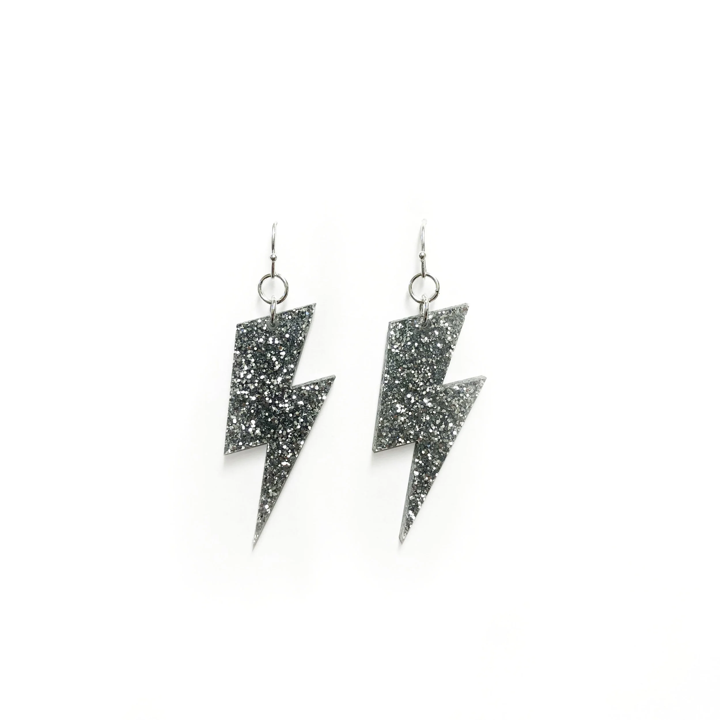 Silver Glitter Lightning Earrings