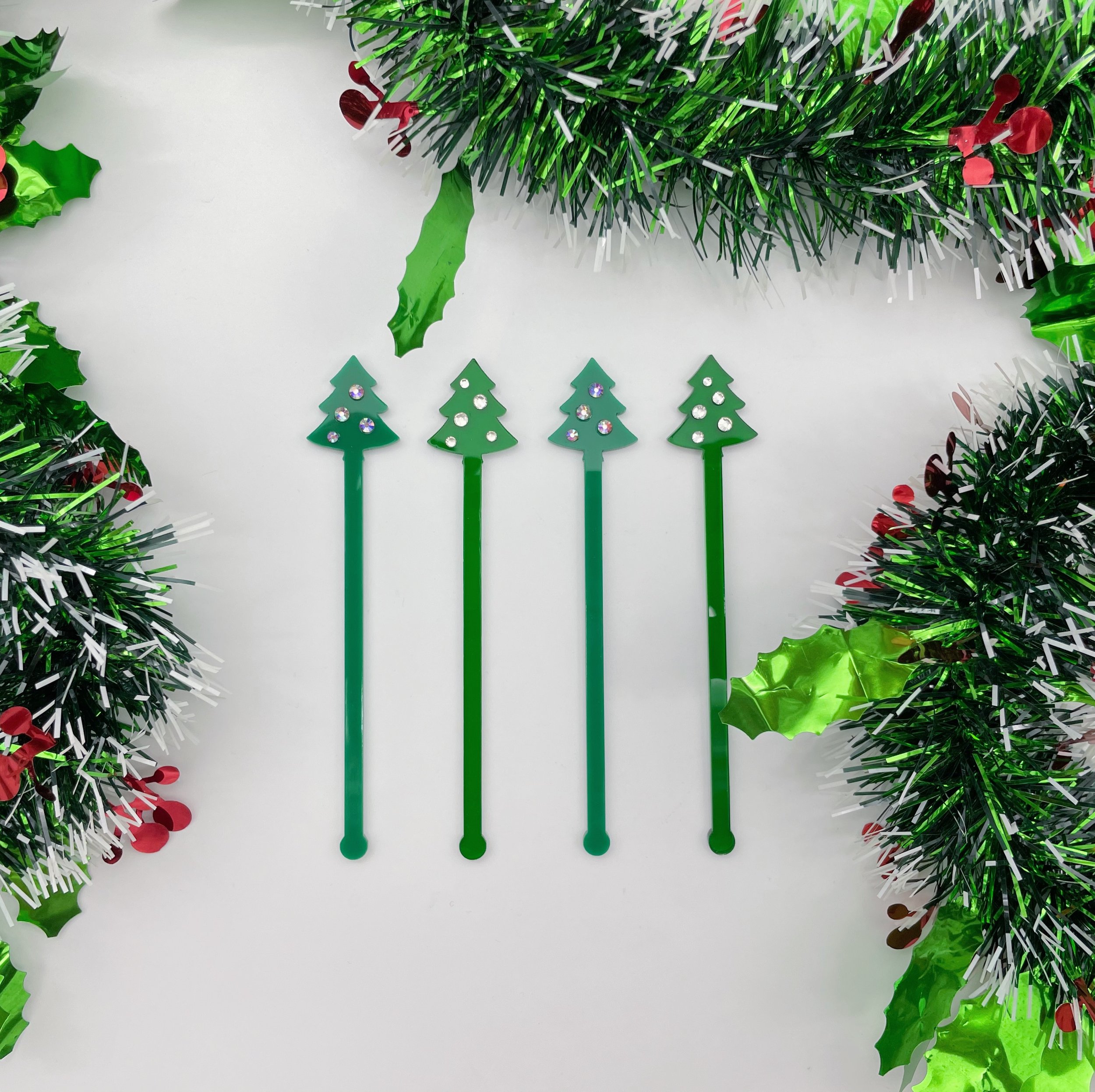Bejeweled Christmas Tree Drink Stirrers