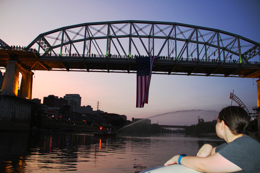  2020 9/11 Flag Tribute on Nashville Walking Bridge – 9/11 REMEMBERED 2020 – Photo: Cierra Mazzola – All Rights Reserved 