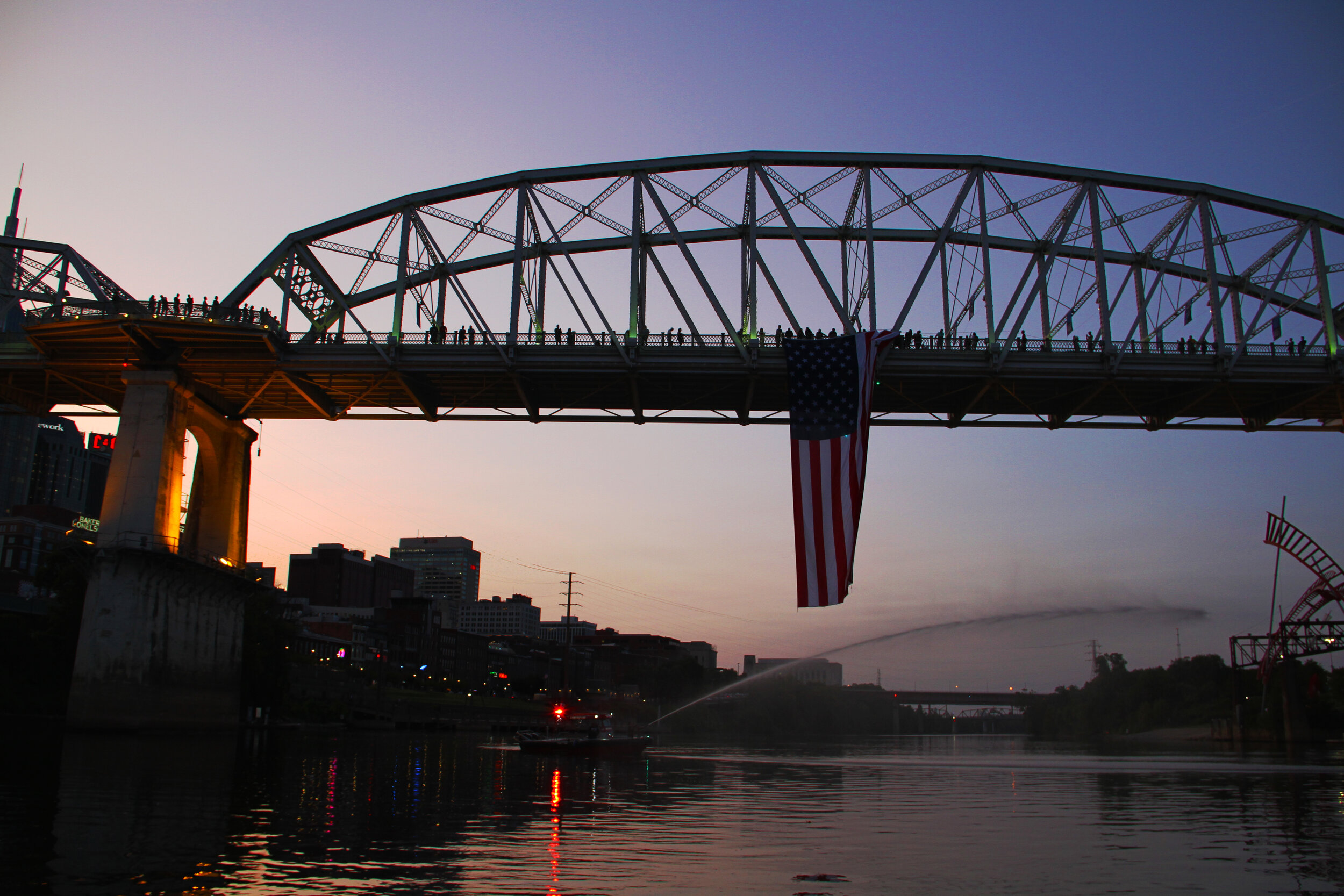  2020 9/11 Flag Tribute on Nashville Walking Bridge – 9/11 REMEMBERED 2020 – Photo: Cierra Mazzola – All Rights Reserved 