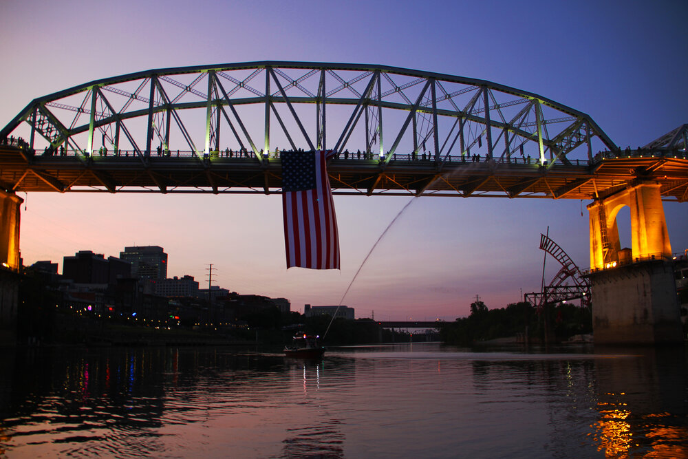 2020 9/11 Flag Tribute on Nashville Walking Bridge – 9/11 REMEMBERED 2020 – Photo: Cierra Mazzola – All Rights Reserved 