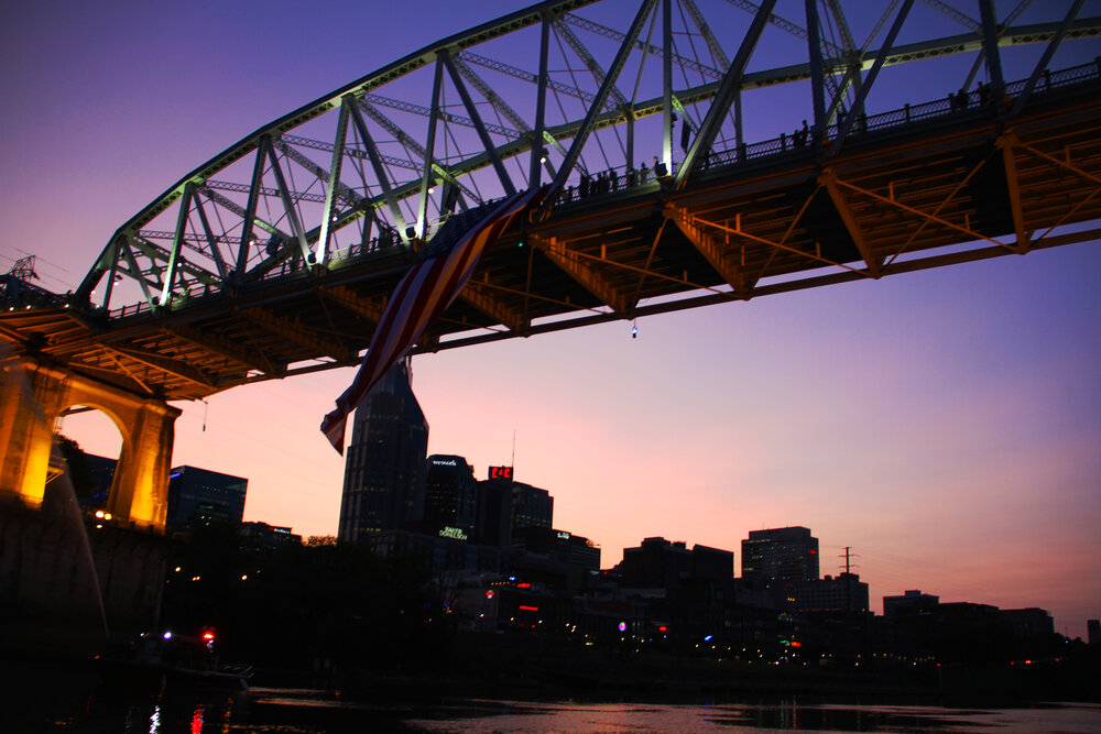  2020 9/11 Flag Tribute on Nashville Walking Bridge – 9/11 REMEMBERED 2020 – Photo: Cierra Mazzola – All Rights Reserved 