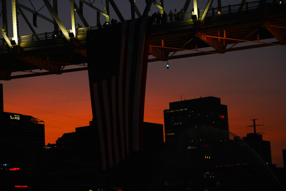  2020 9/11 Flag Tribute on Nashville Walking Bridge – 9/11 REMEMBERED 2020 – Photo: Cierra Mazzola – All Rights Reserved 