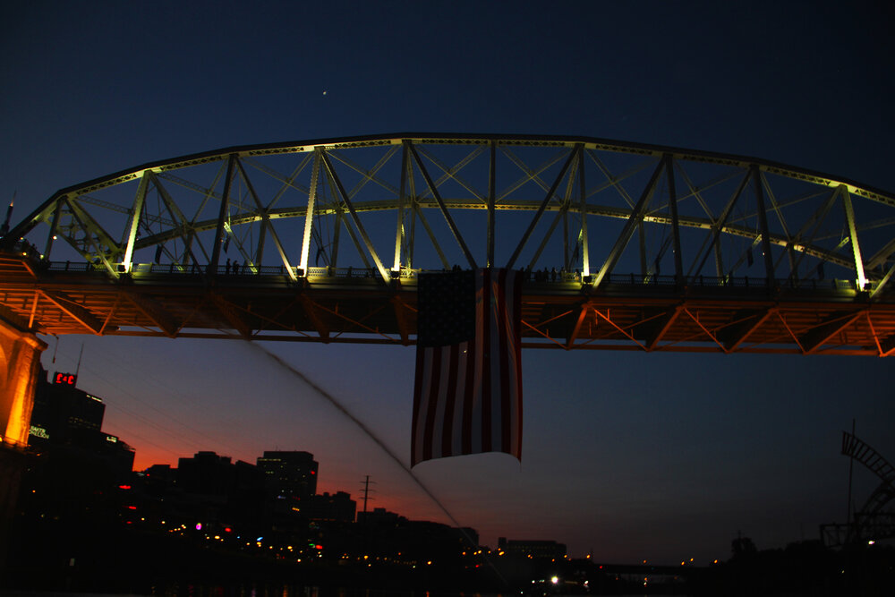  2020 9/11 Flag Tribute on Nashville Walking Bridge – 9/11 REMEMBERED 2020 – Photo: Cierra Mazzola – All Rights Reserved 