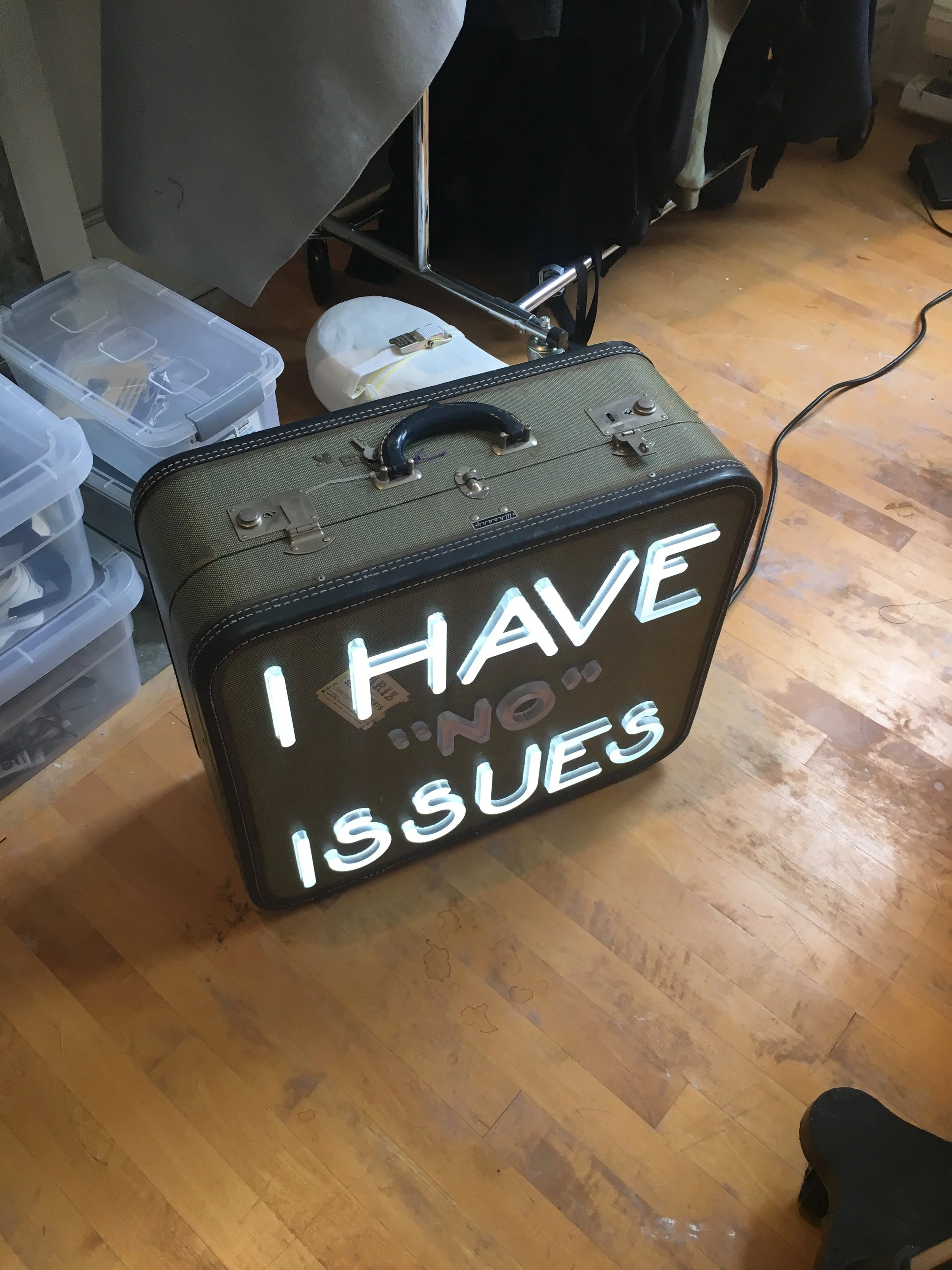  “Issues”  2016 &nbsp;Vintage Suitcase , neon lights 