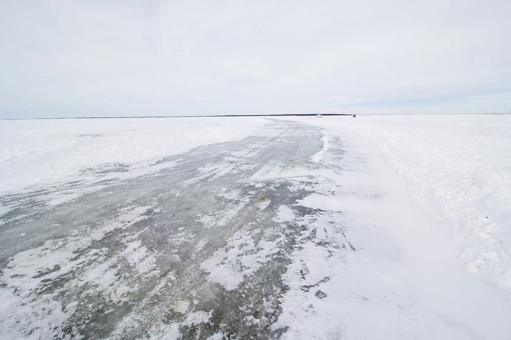   Frozen over Devils Lake.  