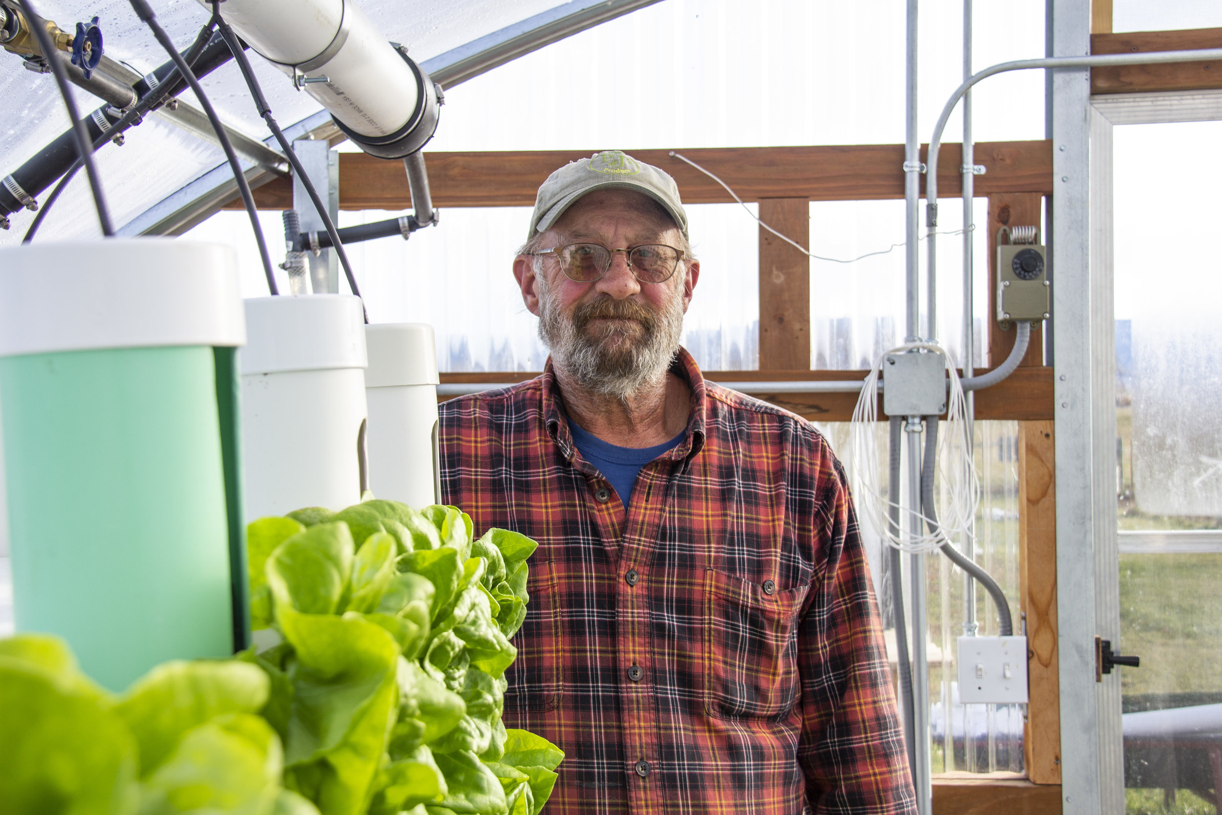 Joe Wesnitzer in his hydroponic greenhouse in Sheridan, Wyoming.