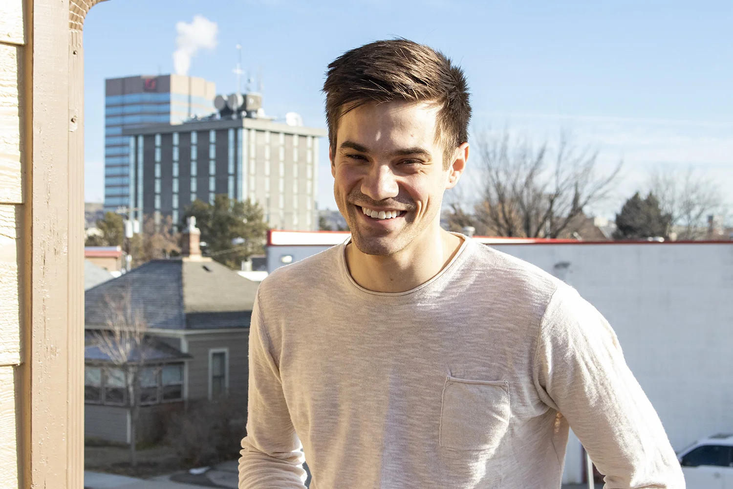   Farmer Patrick Certain at his downtown Billings, Montana apartment. Patrick has been searching for farmland for the last two years. He’s determined to find his own place soon and start planting this summer.  