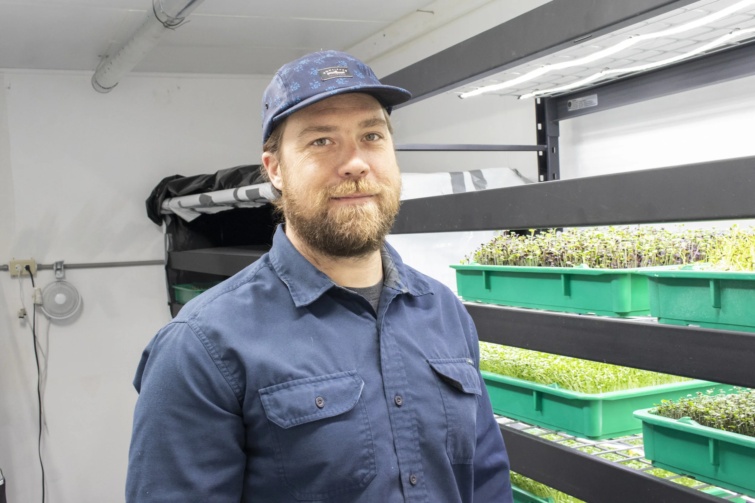   Reed Youngbar at Swift Microgreens Farm in Billings, Montana.  