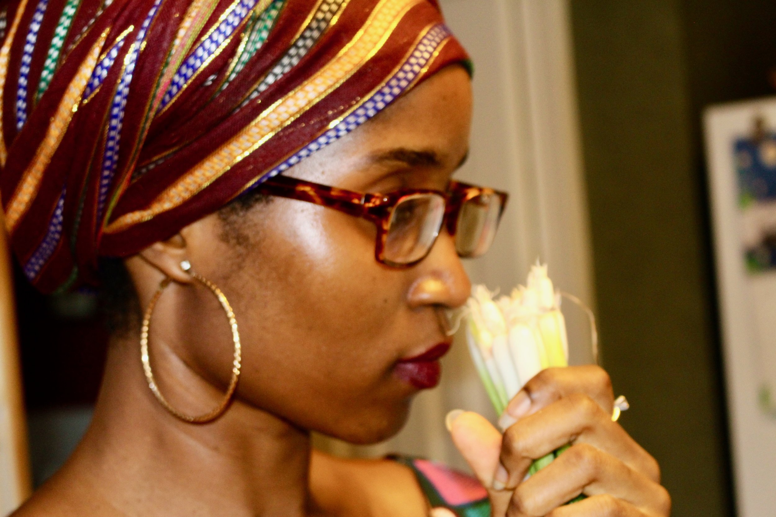 Muriel capturing the scents of her ingredients
