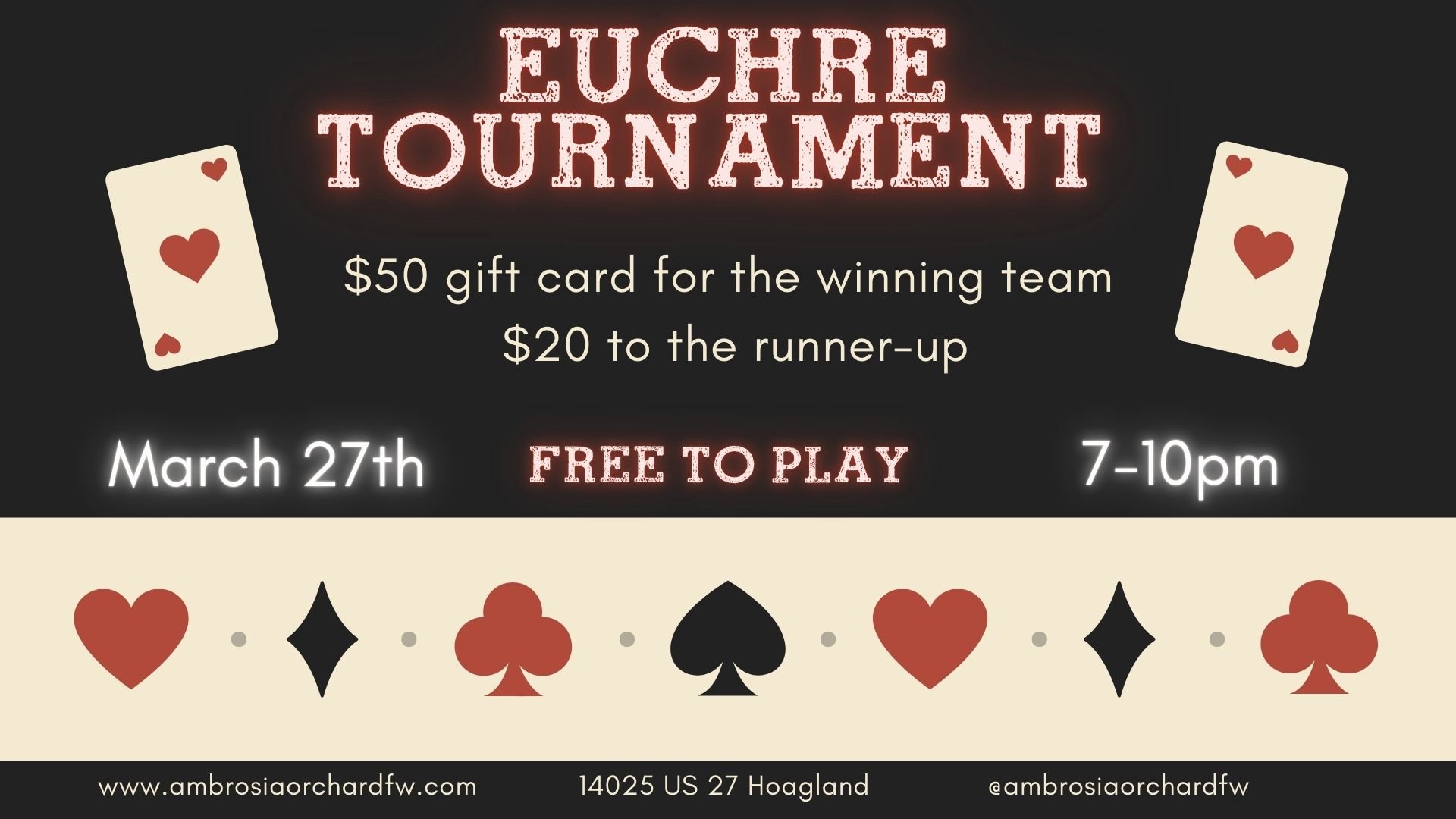 Euchre Player Registration March 27th, 2026