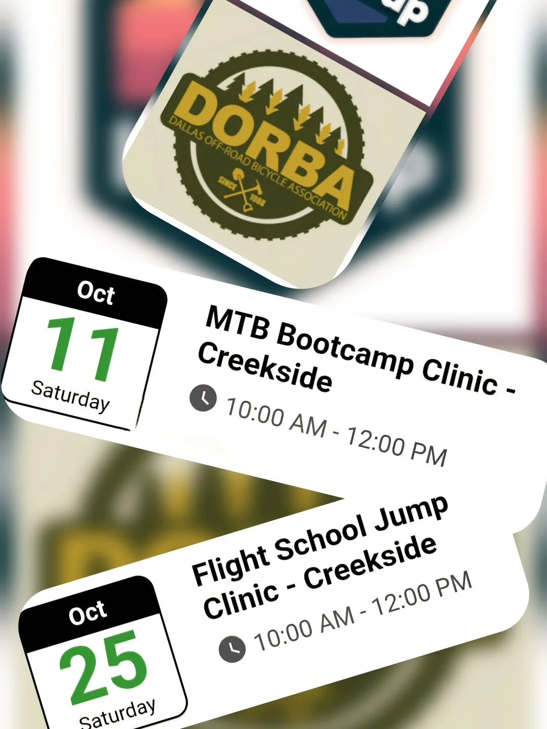 Two clinic offerings this month. Register at Dorba.org. Let's get rad!