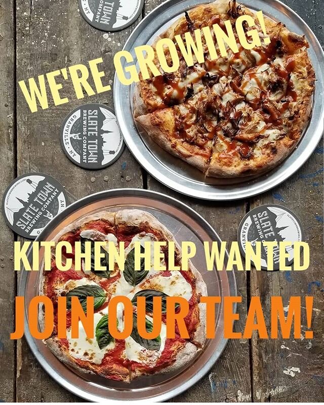 Are you awesome? Love to cook? Join our team!  Send an email to info@slatetownbrewing.com to inquire!

#greatpizza
#greatbeer
#greatpeople