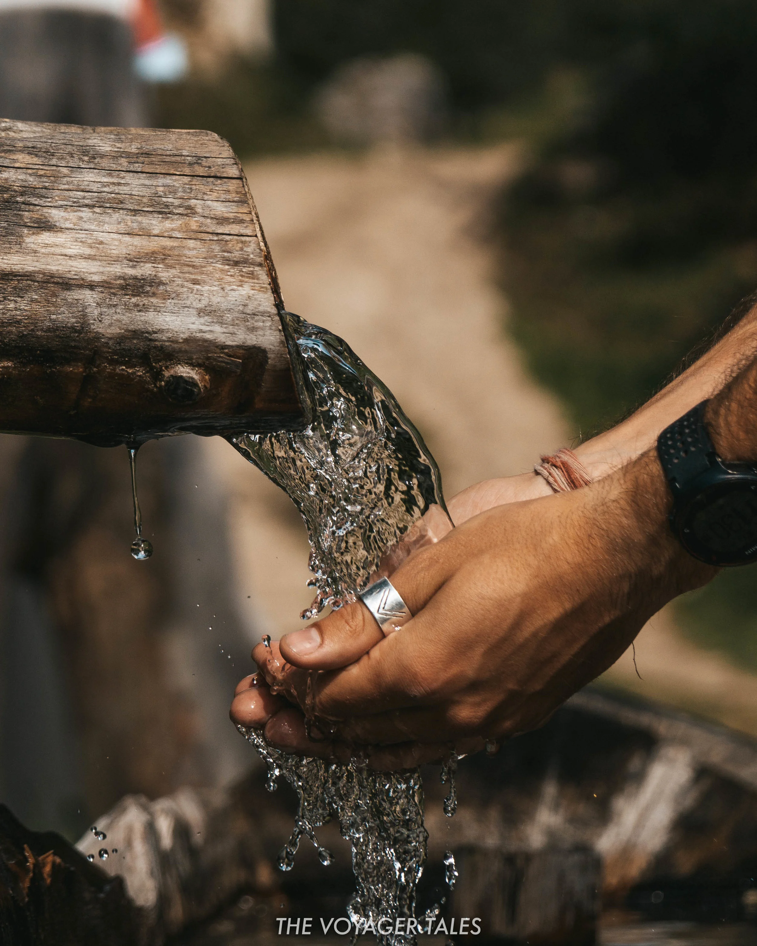 A fresh mountain water trough in the Dolomites, Italy