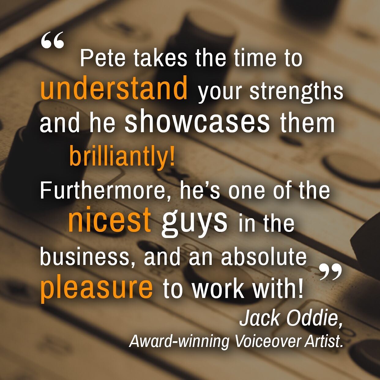 Jack Oddie is one of the nicest and most hardworking guys in the #voiceover business. 
It was a pleasure to work on his #showreels with him. 
He also give GREAT testimonials!
If you&rsquo;re looking two write a new chapter in your voiceover story, bo