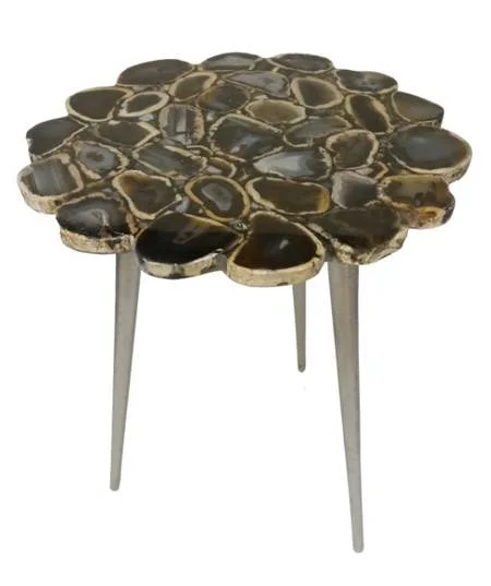 Flower Cut Black Agate Table